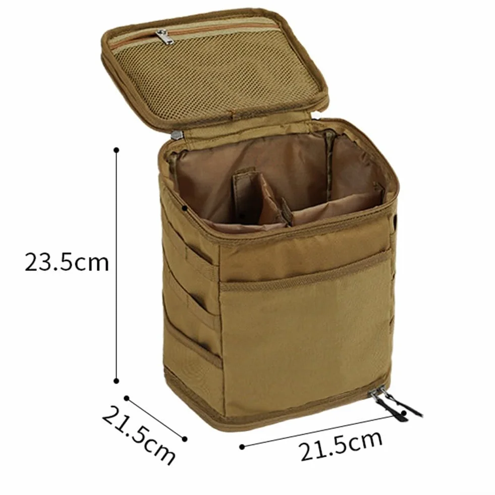 Sac de camping en tissu Oxford, sac de rangement de grande capacité pour lampe d'extérieur, réchaud à gaz, sac de transport (kaki)