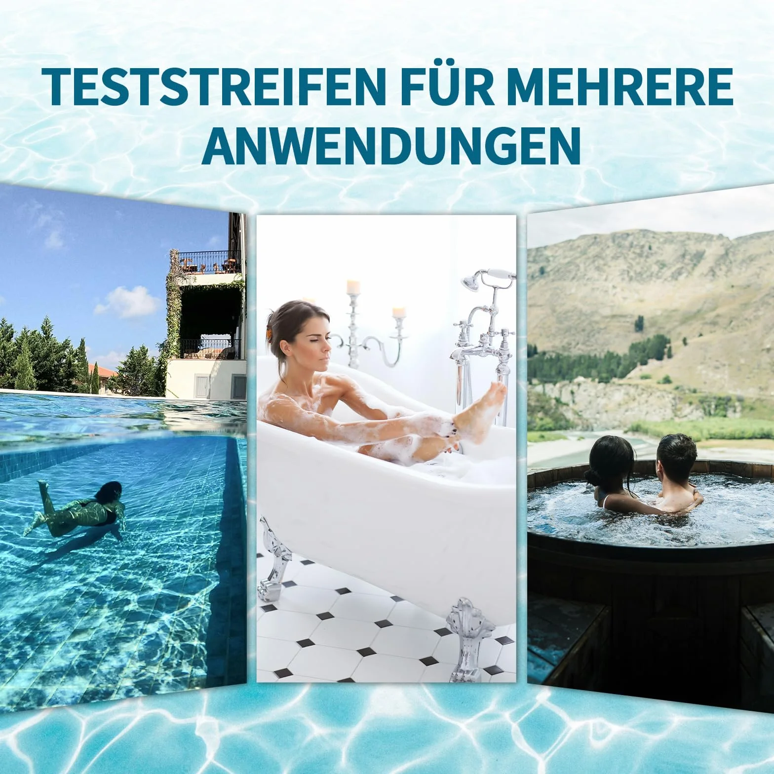 RUNBO 7 en 1 Testeur Eau Piscine Spa, 150 Tests Chlore Libre, Brome, pH, Alcalinité