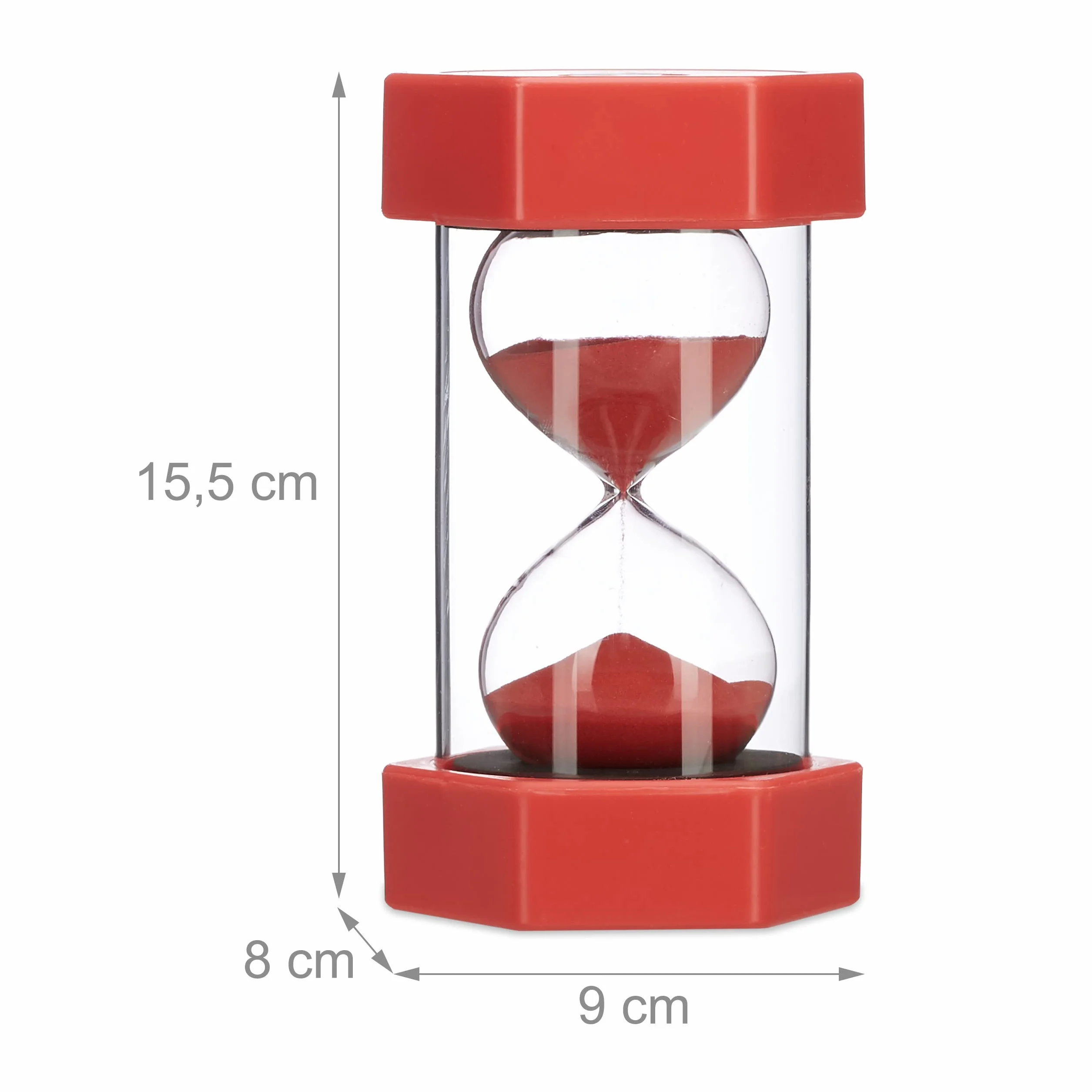 Relaxdays Sabliers lot de 5 XXL pour enfants, Minuteur 1/5/10/15/30 minutes, plastique, verre, incassable, multicolore