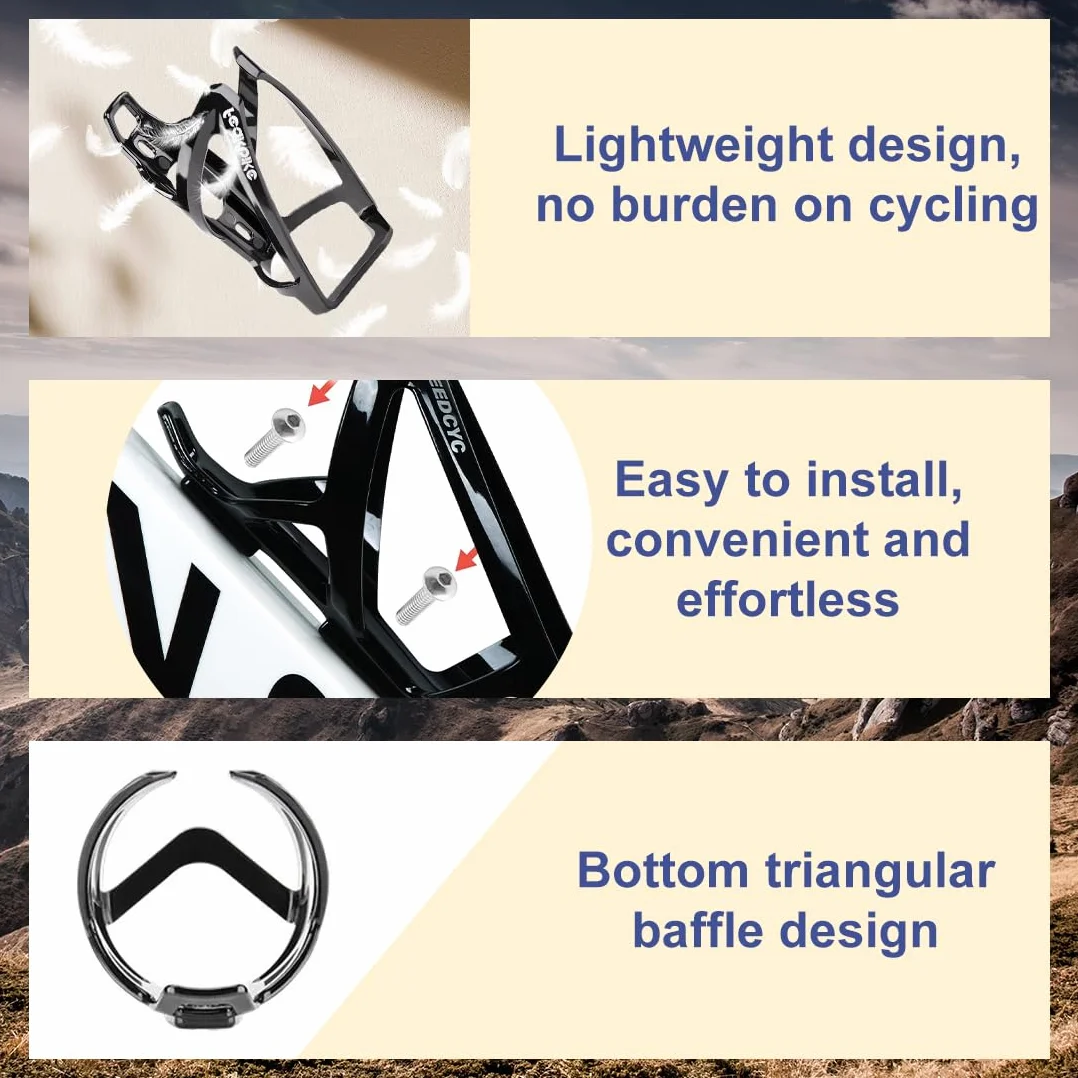 Porte-Bouteille,2 Pcs, de vélo avec Porte-Bouteille de vélo sans BPA, Noir Brillant, Solide, Porte-gobelet pour vélo de Route et VTT, Noir