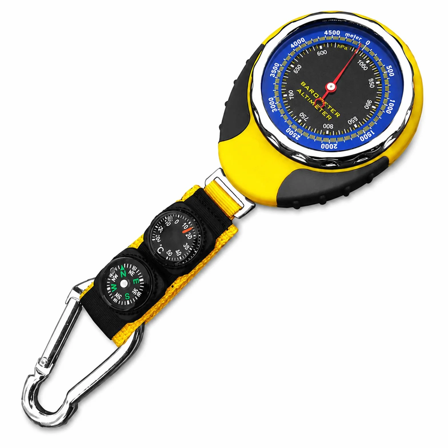 Altimètre Baromètre Boussole Thermomètre Testeur 4 en 1, Altimetre Randonnee Portable, sans Pile avec Crochet, Escalade Ski Cyclisme Équipement Nécessaire