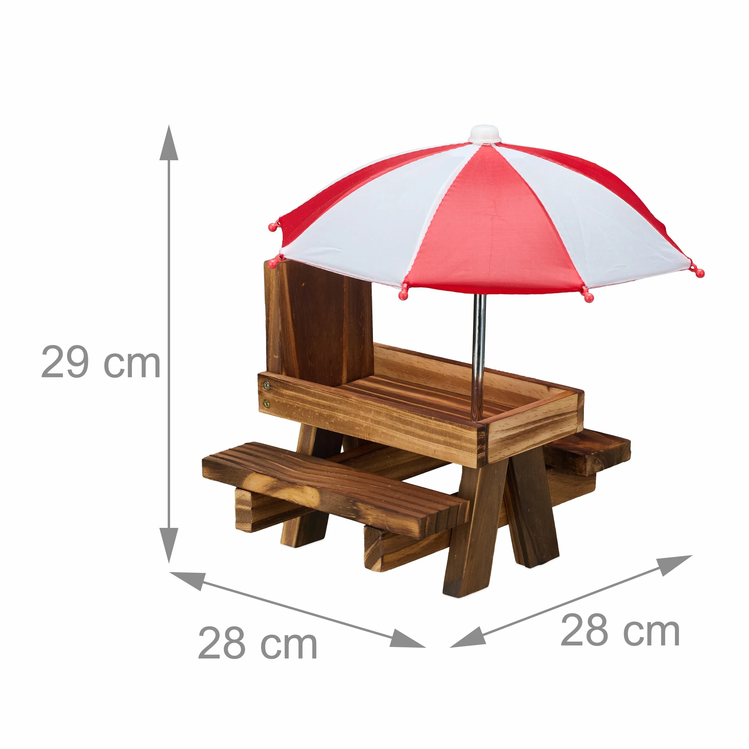 Relaxdays Mangeoire pour écureuils Design Original 2 parasols Table avec bancs Marron foncé