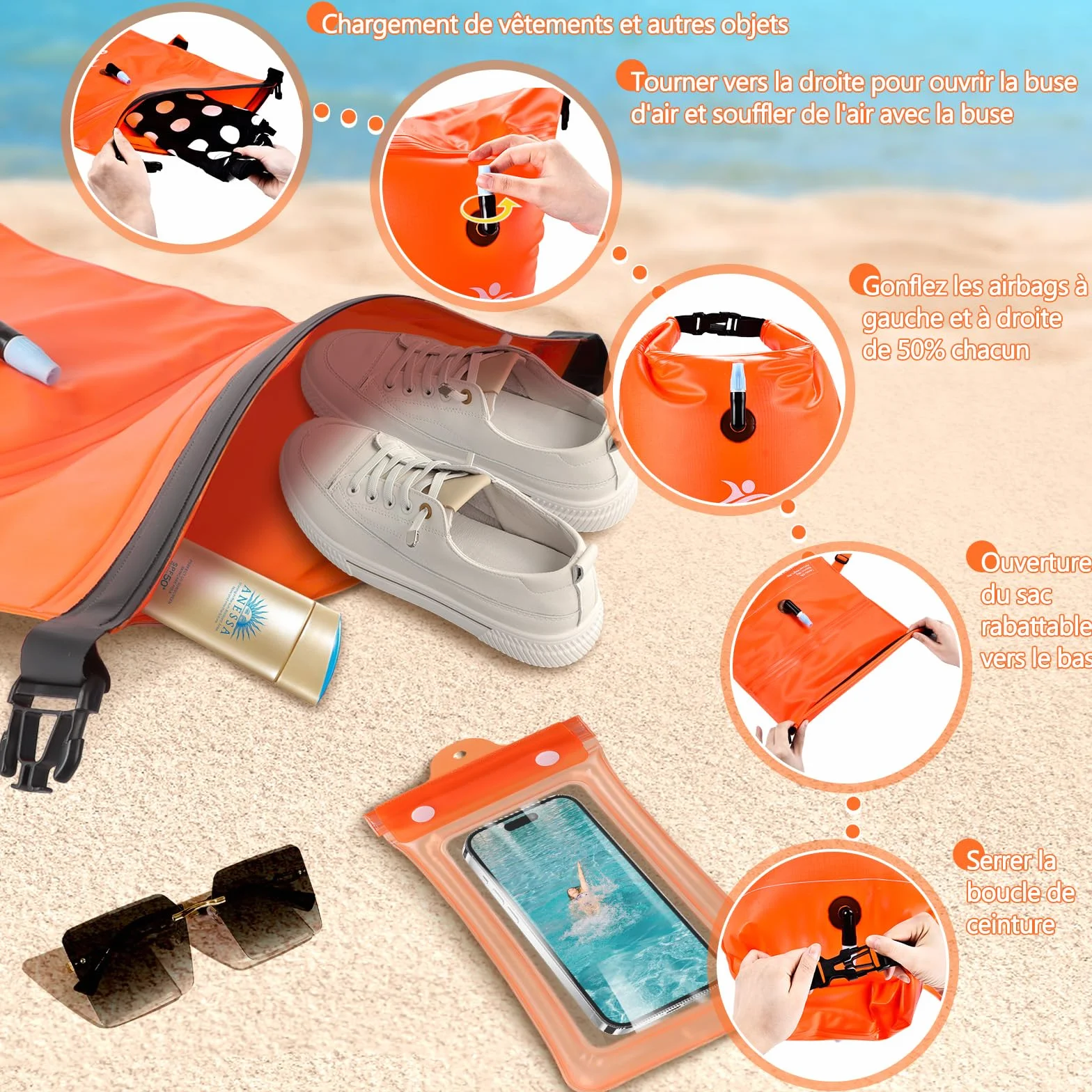 Aragallant Bouée de Natatio 28 L, Flotteur Natation Extérieur, Flotteur de Sécurité et Sac Étanche, Nageurs Sports en Eau Libre