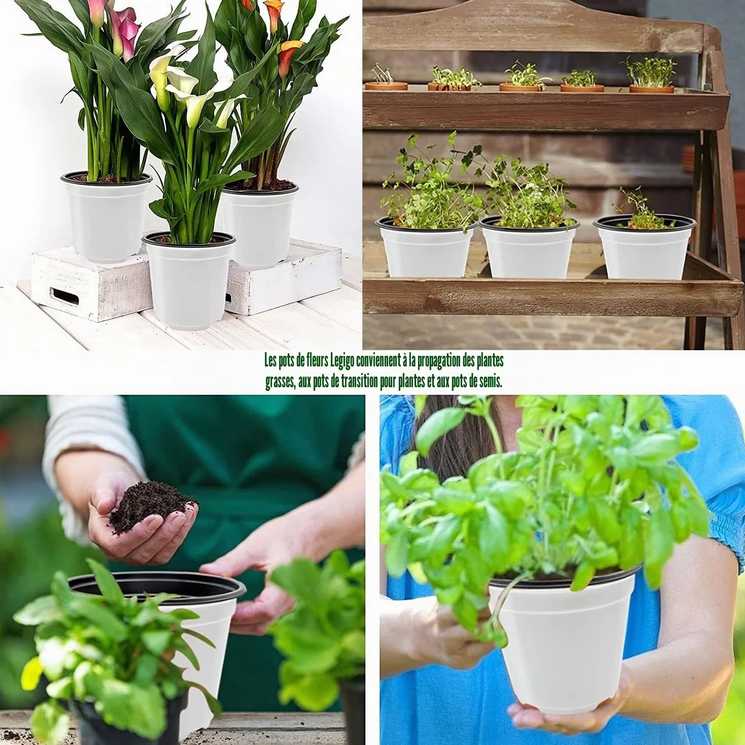 50 Pièces 15cm Pots de Fleurs en Plastique Blanc Léger pour Semis et Pépinière (15 x 13cm)