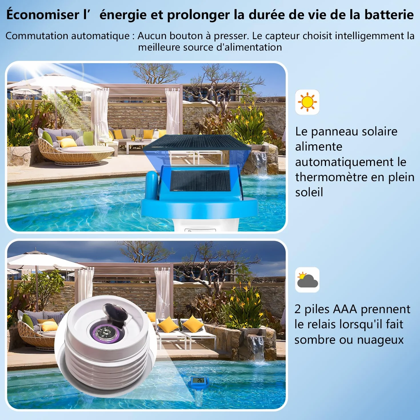 KETOTEK Thermomètre de piscine sans fil IPX8 étanche numérique flottant