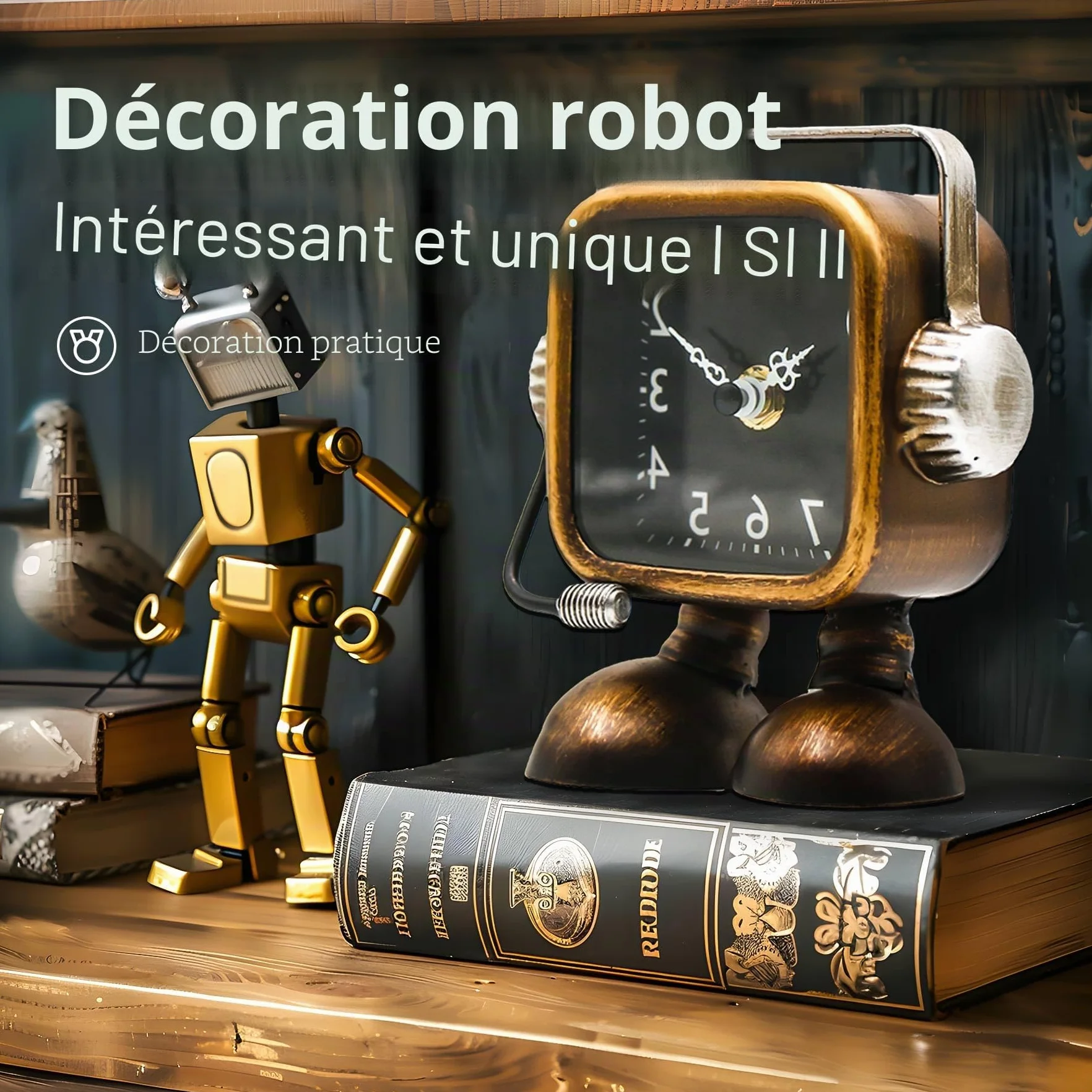 YOUKI Horloge de Bureau Rétro Steampunk Robot, Silencieuse, Décorative à Piles