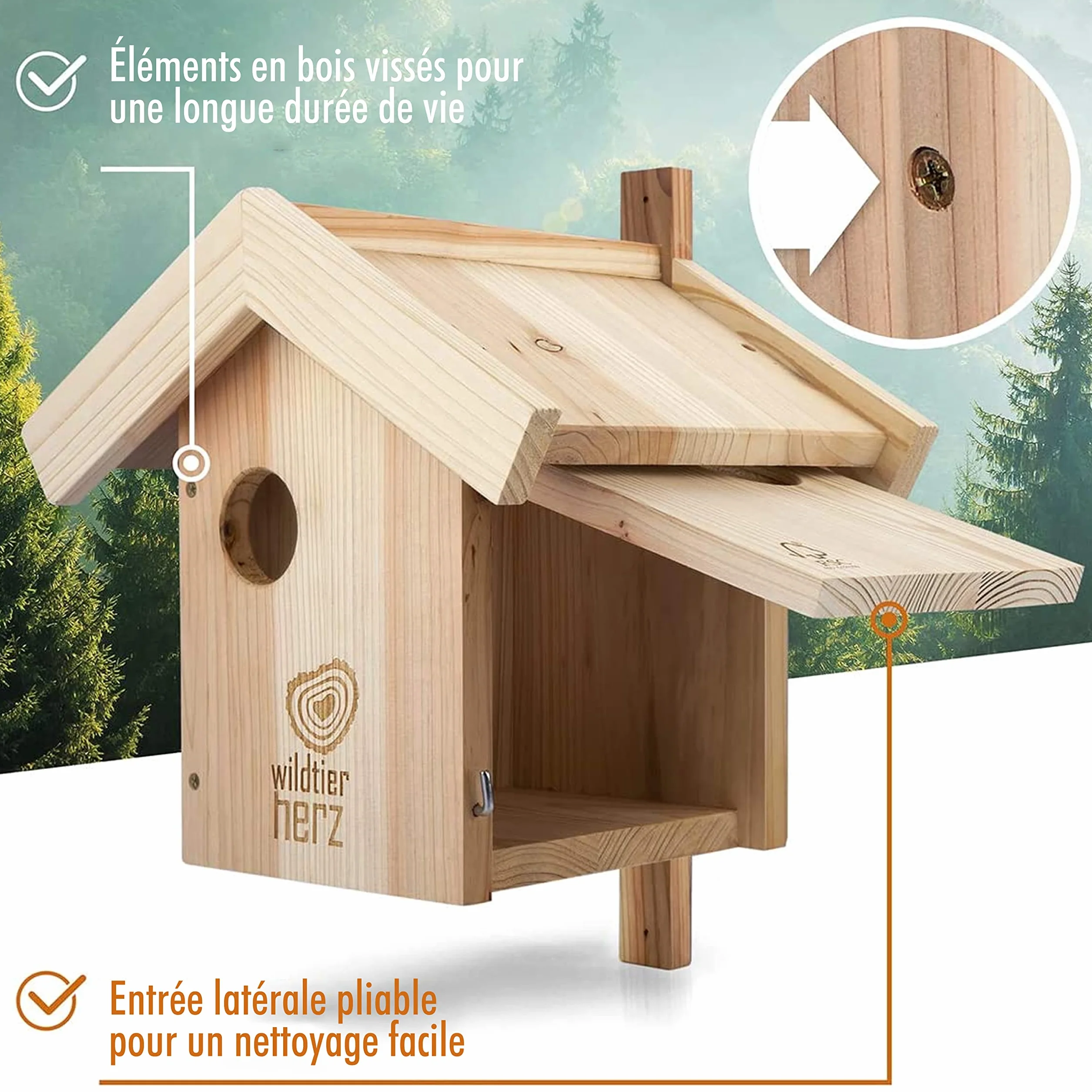 Cobel Nid pour écureuil en Bois Massif vissé - Maison pour écureuil et nichoir à Suspendre pour Jardin