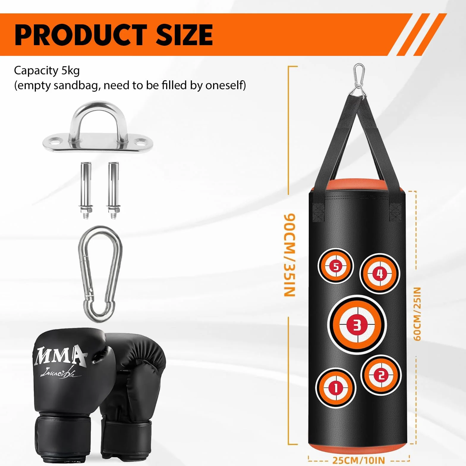 Sac de Frappe Enfant, Set de Sacs de Boxe Suspendus avec Gants, Chaînes et Crochets de Fixation, Sac de Frappe en Cuir Microfibre pour l'entraînement Kickboxing Fitness MMA Grappling Muay Thai Karaté