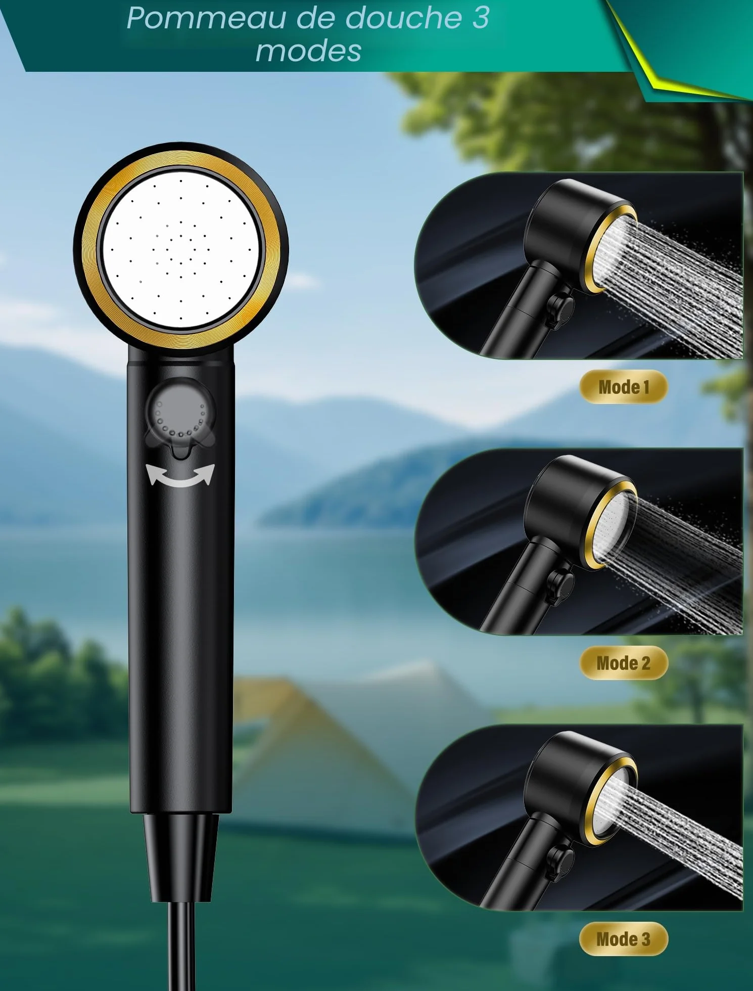 Rsaoty Portable Camping Douche, Douche de Camping Rechargeable avec 8000mAh Batterie, Douche avec Pompe, Tuyau de Douche de 2m, pour randonnée, Camping,Plage, Voyage