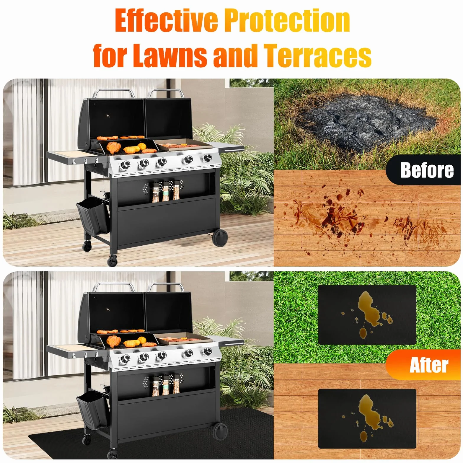 Tapis Ignifuge 165 × 122cm de Barbecue Sol Exterieur Pliable, Imperméable et Résistant à l'huile