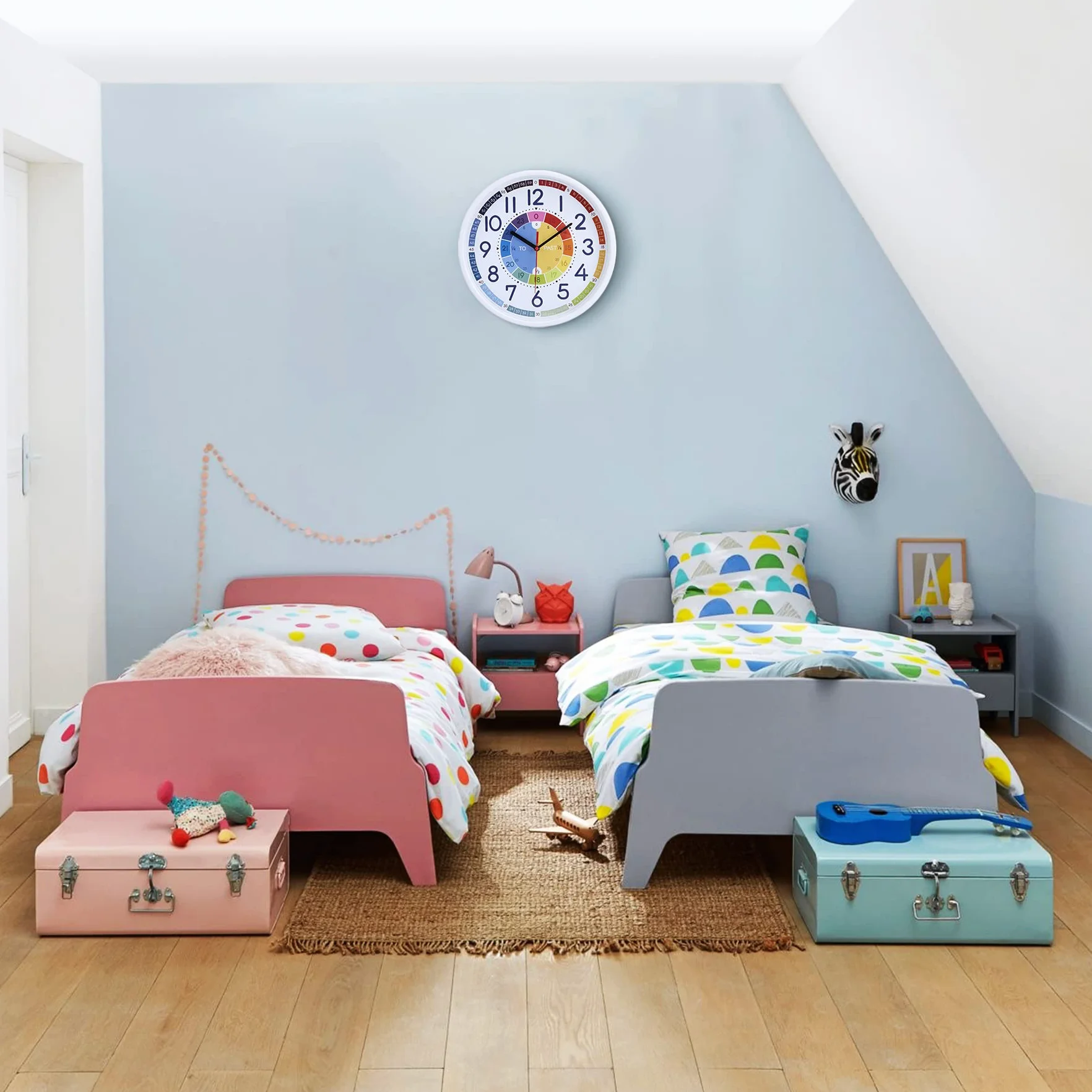 Horloge Murale Enfant Apprentissage Couleur Arc-en-Ciel Pendule Murale Quartz Silencieuse 30 cm