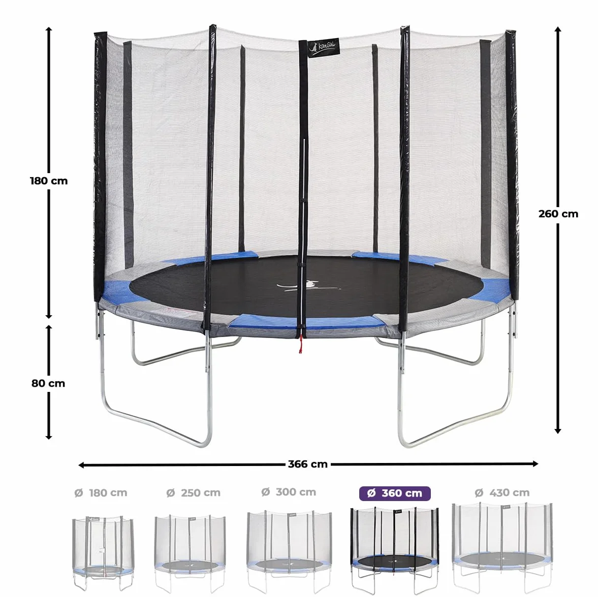 Trampoline rond RALLI avec filet, échelle et bâche de protection