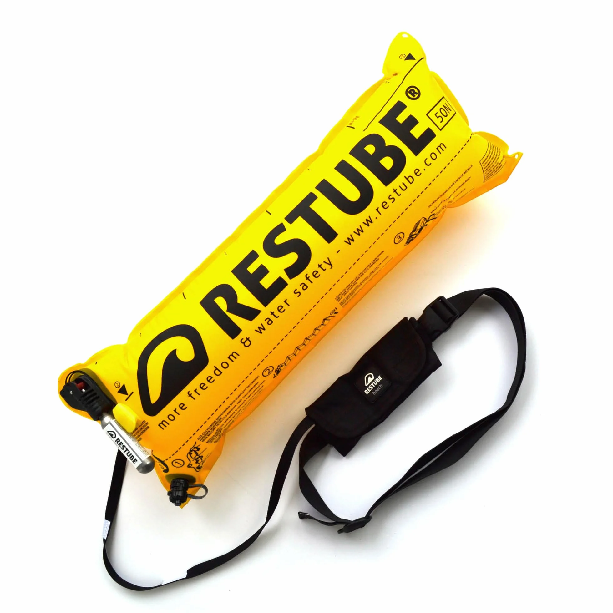 Restube Beach Sécurité pour Nage en Eau Libre-Aide Flottante pour Sport Nautique-Planche de Survie Gonflable & Bouée de Signalisation Compacte Unisex-Adult, Jet Black, Small