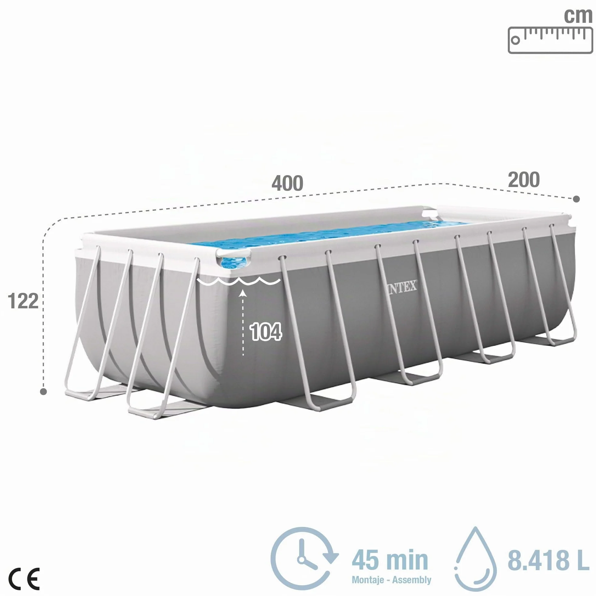 Intex Prism Frame Piscine Tubulaire Rectangulaire 4,00 x 2,00 x 1,22m