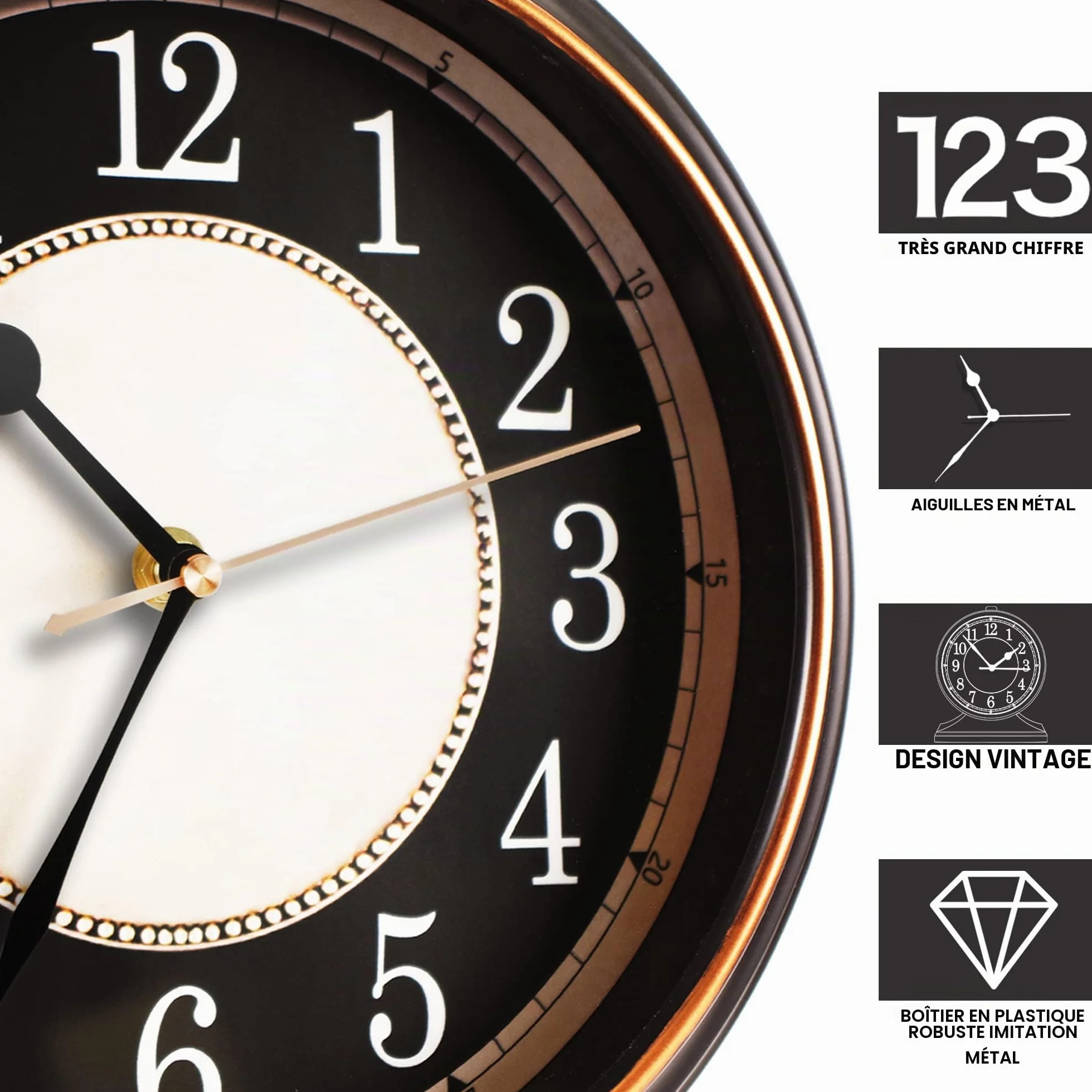 AYRELY® Horloge à Poser Vintage Silencieuse Cadran 10 Pouces Rétro pour Salon Chambre