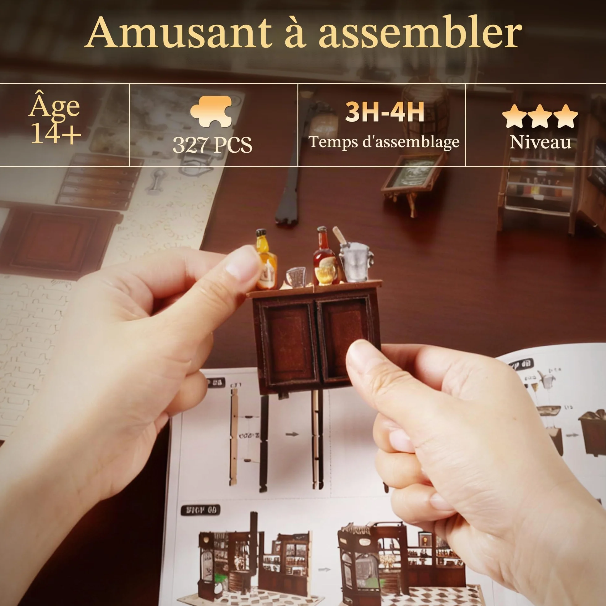 Book Nook Bistrot Kit DIY Miniature Maison Poupées avec LED 3D Serre Livre Cadeau 14+