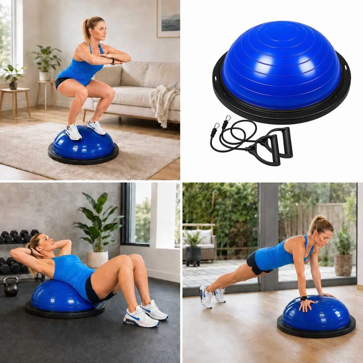 Demi Ballon Equilibre, Demi Sphere, Pliométrie, Proprioception, Antidérapant avec Gonfleur et Bandes de Résistance