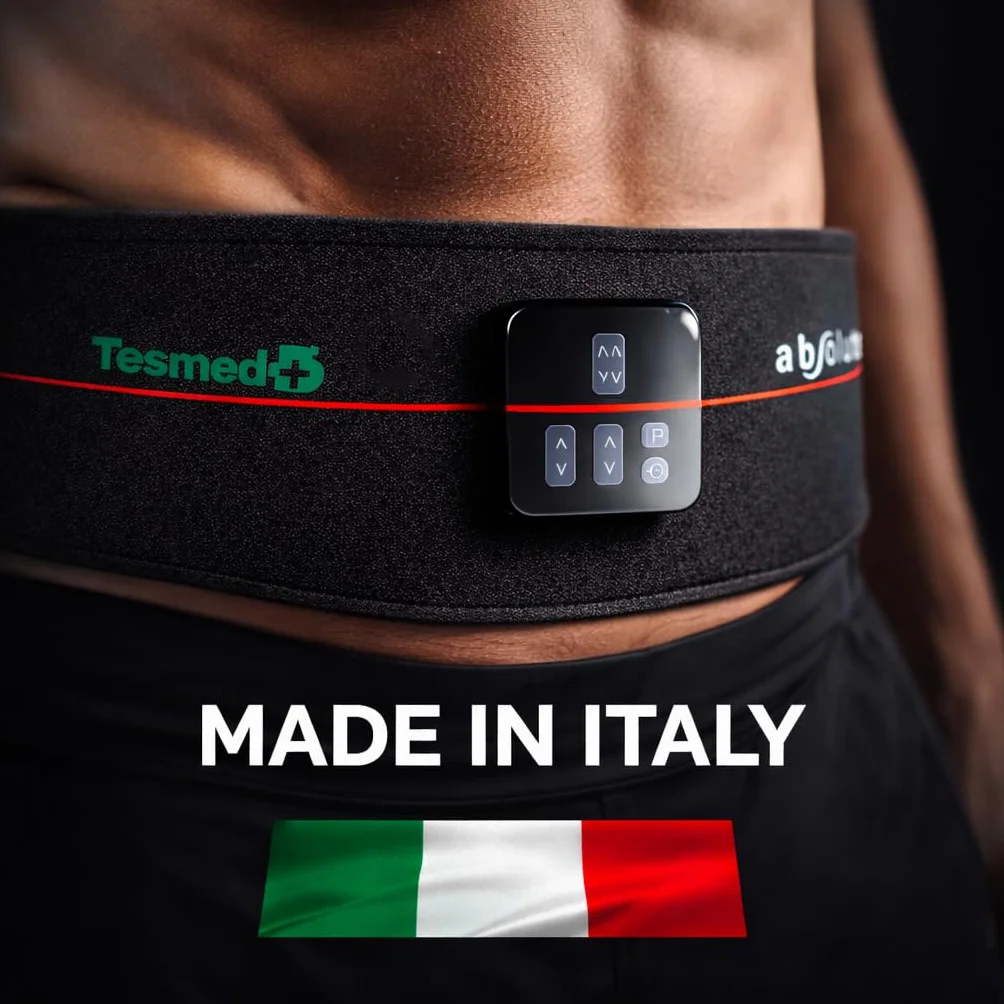 TESMED Absolute Ceinture Abdominale, entraînement Abdominal EMS, electrostimulateur Musculaire Bado centraux et latéraux, Unisexe, Rechargeable, Made in Italy