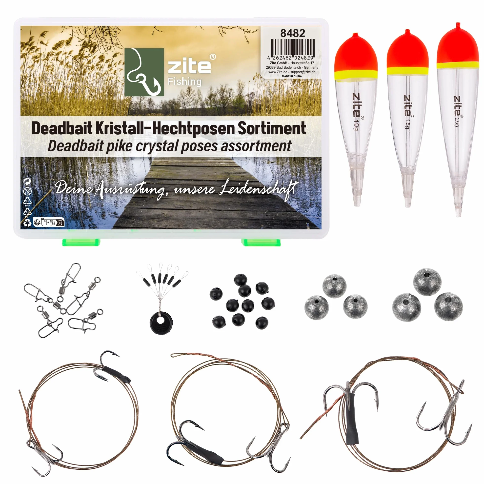 Zite Fishing Deadbait Lot de flotteurs de pêche en cristal 10-25 g Montage double triple prêt à l'emploi