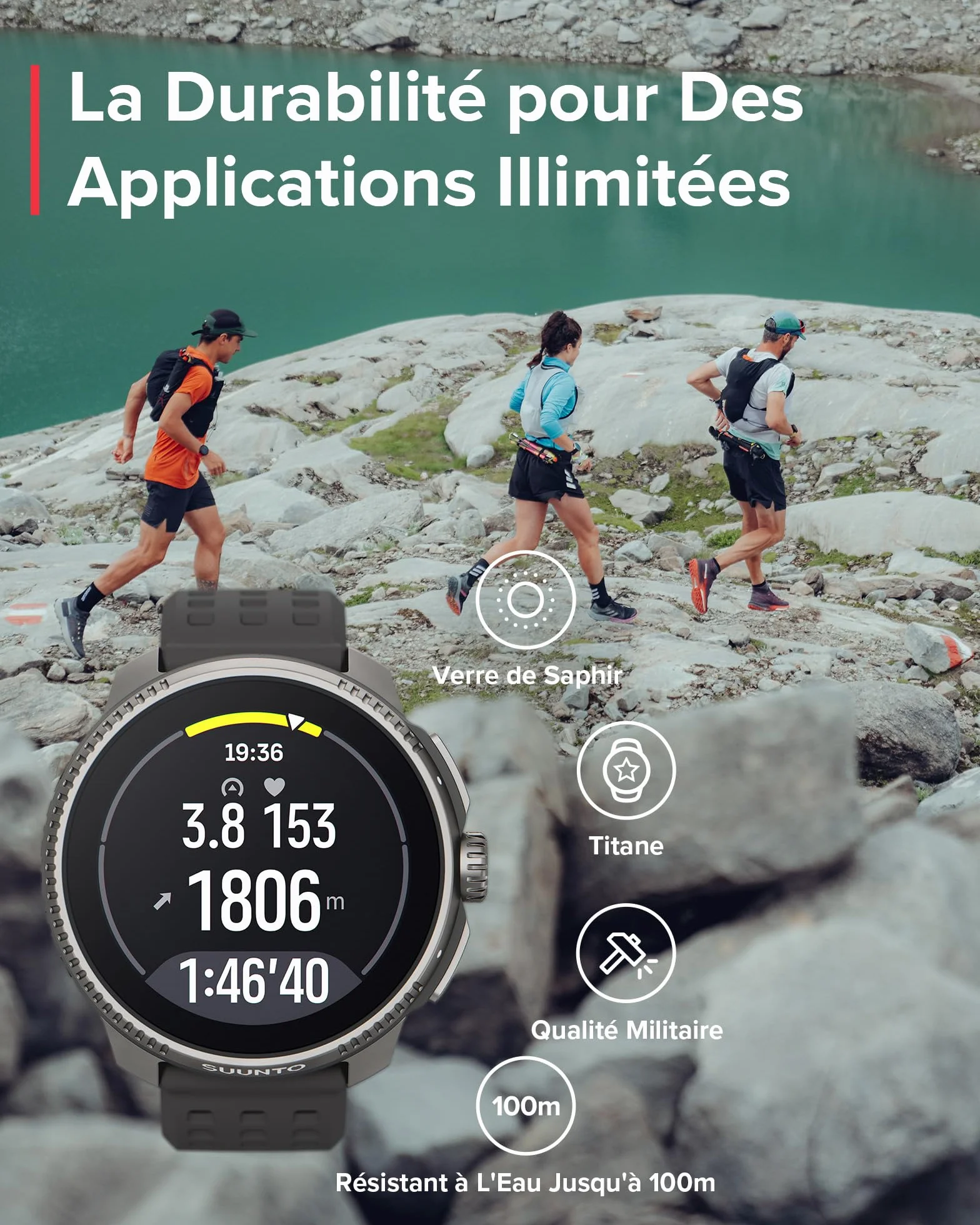 SUUNTO Race Montre de Sport GPS Homme Femme, Bi-Band GNSS, Carte Hors Ligne, Écran Tactile AMOLED, Autonomie 26 Jours