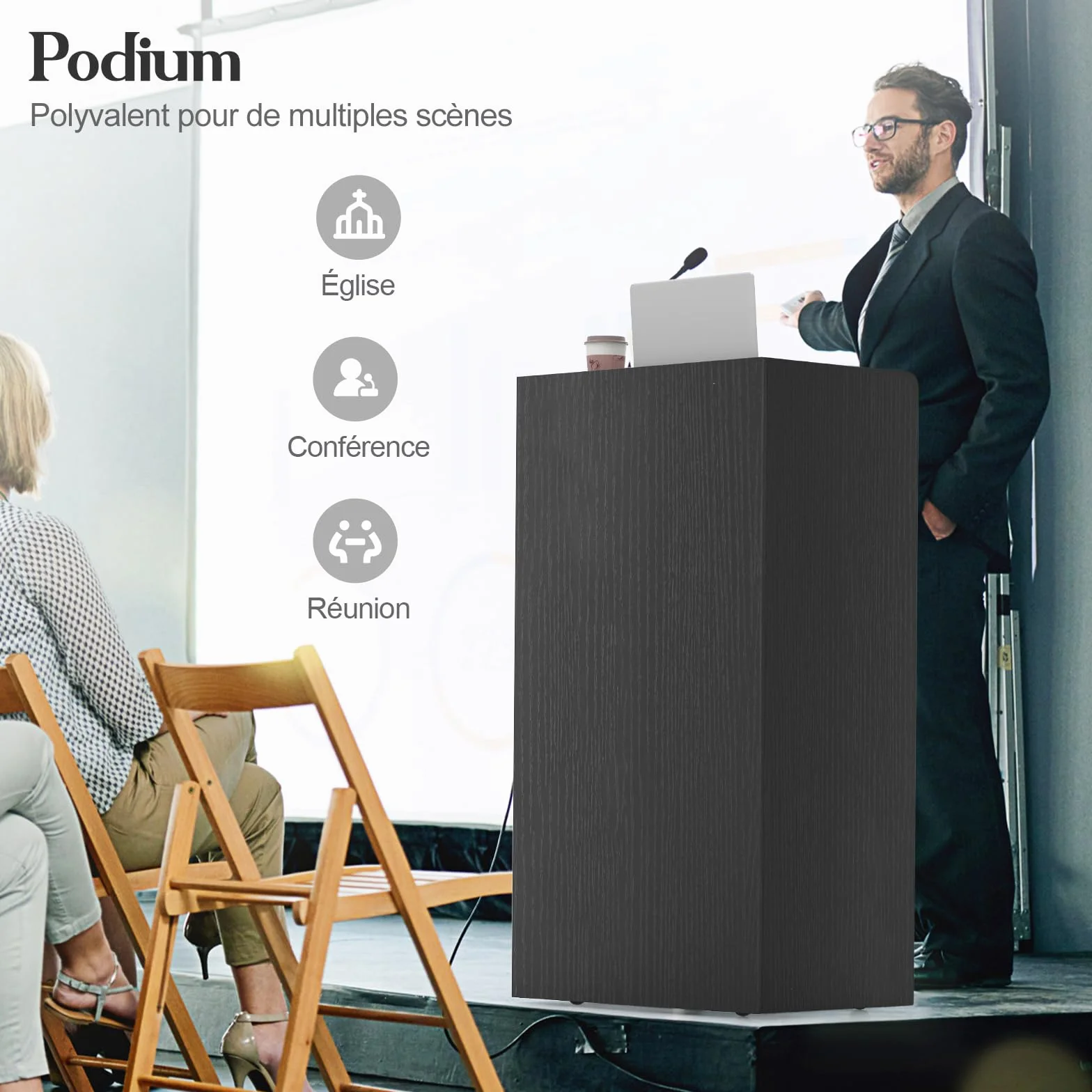GYMAX Pupitre Mobile avec Roulettes Verrouillables, Table Haute, 57 x 37 x 105 cm, Noir