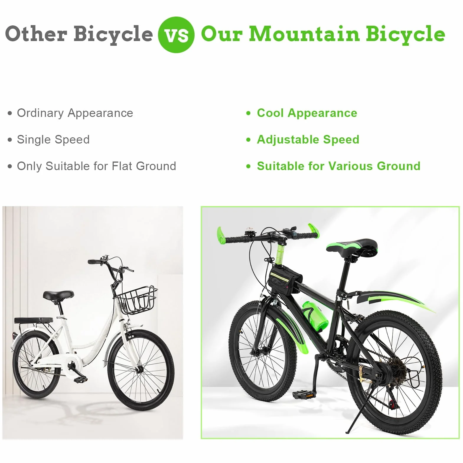 MccoMMon Vélo de ville 20 pouces pour enfant avec double frein à disque, vitesse réglable, en acier au carbone, 130-150 cm pour enfants