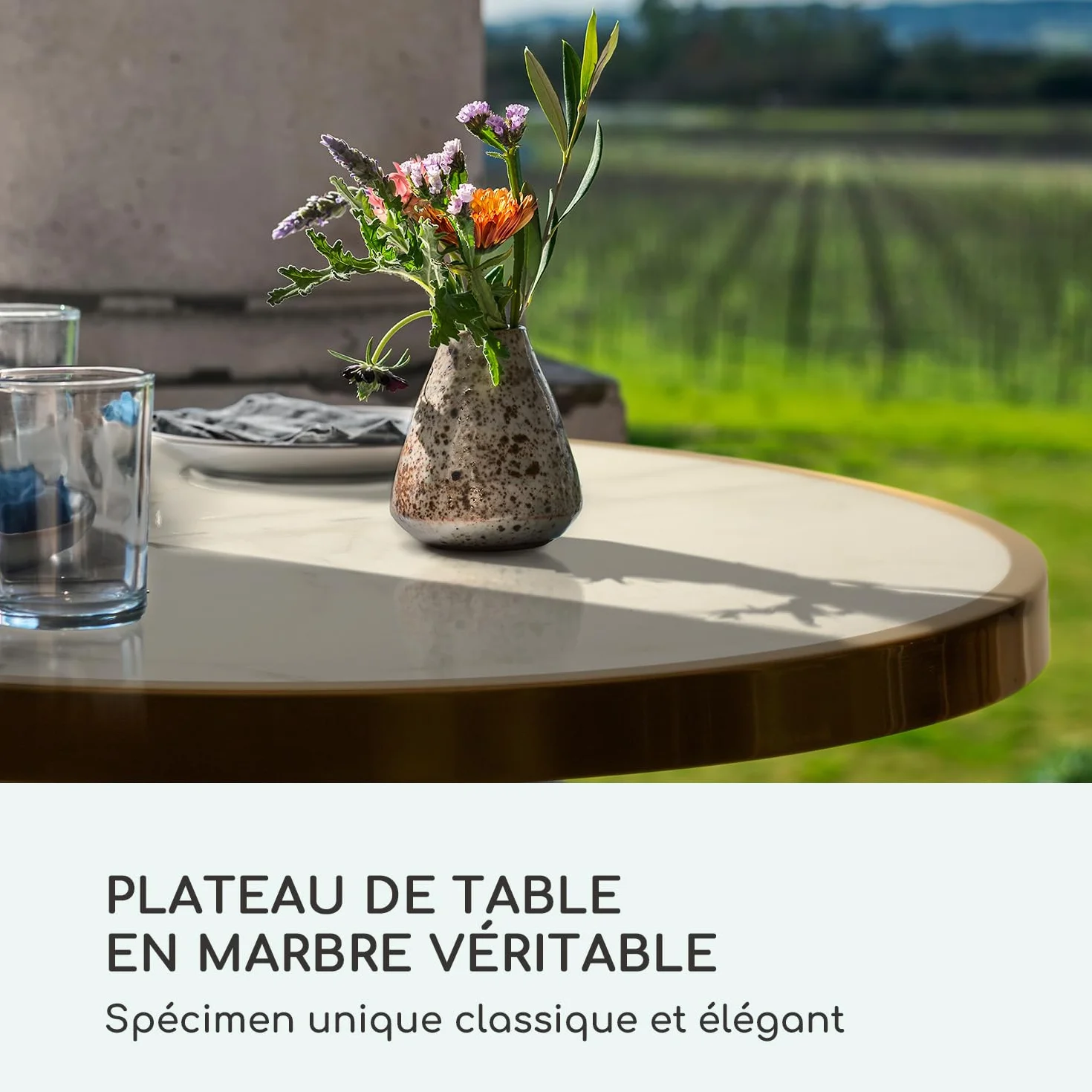 Blumfeldt Patras Lux Table Bistrot Jardin Art Nouveau Marbre Ø 57,5 cm Hauteur 72 cm Fonte Blanc