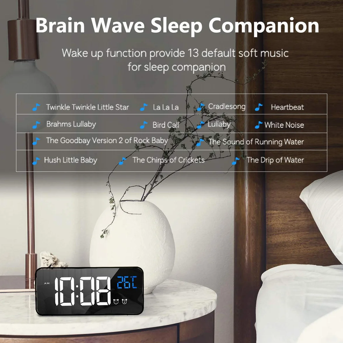 LATEC Réveil Numérique LED avec Snooze et Chargeur USB Noir