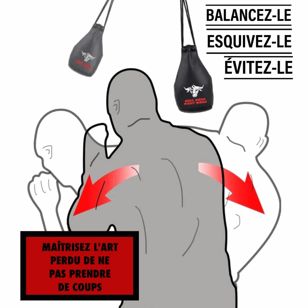 BULL DOZA FIGHT WEAR Slip Reaction Bag - Largeur de Frappe - 1 kg Une Fois rempli - Corde de 2 m Incluse - Sac de Frappe MMA - Noir - Sac de défense #1 1 (sans Boxe) (Noir)(M)