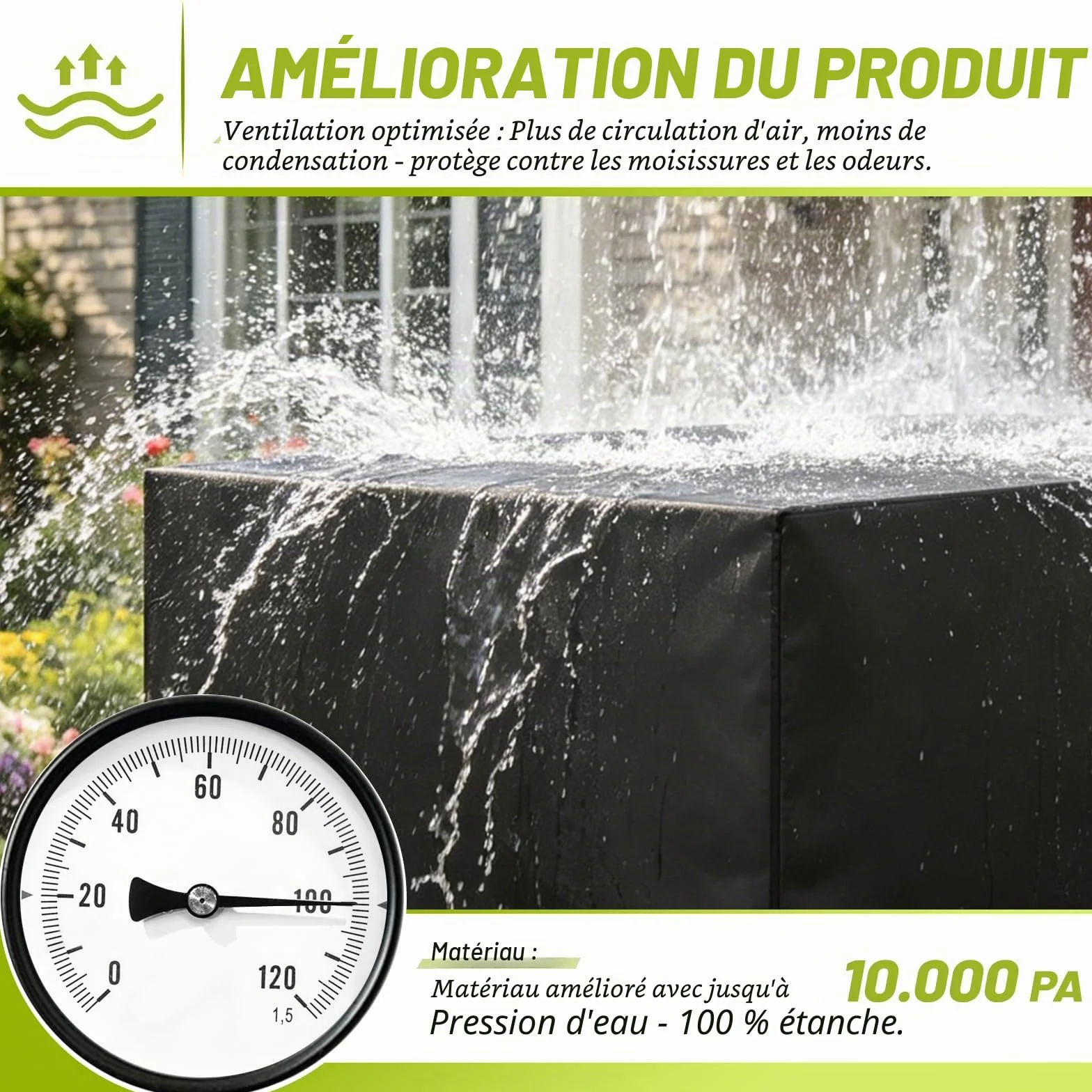 Housse Salon de Jardin Rectangulaire Imperméable Anti-UV pour Table Extérieur 213x132x72cm Noir
