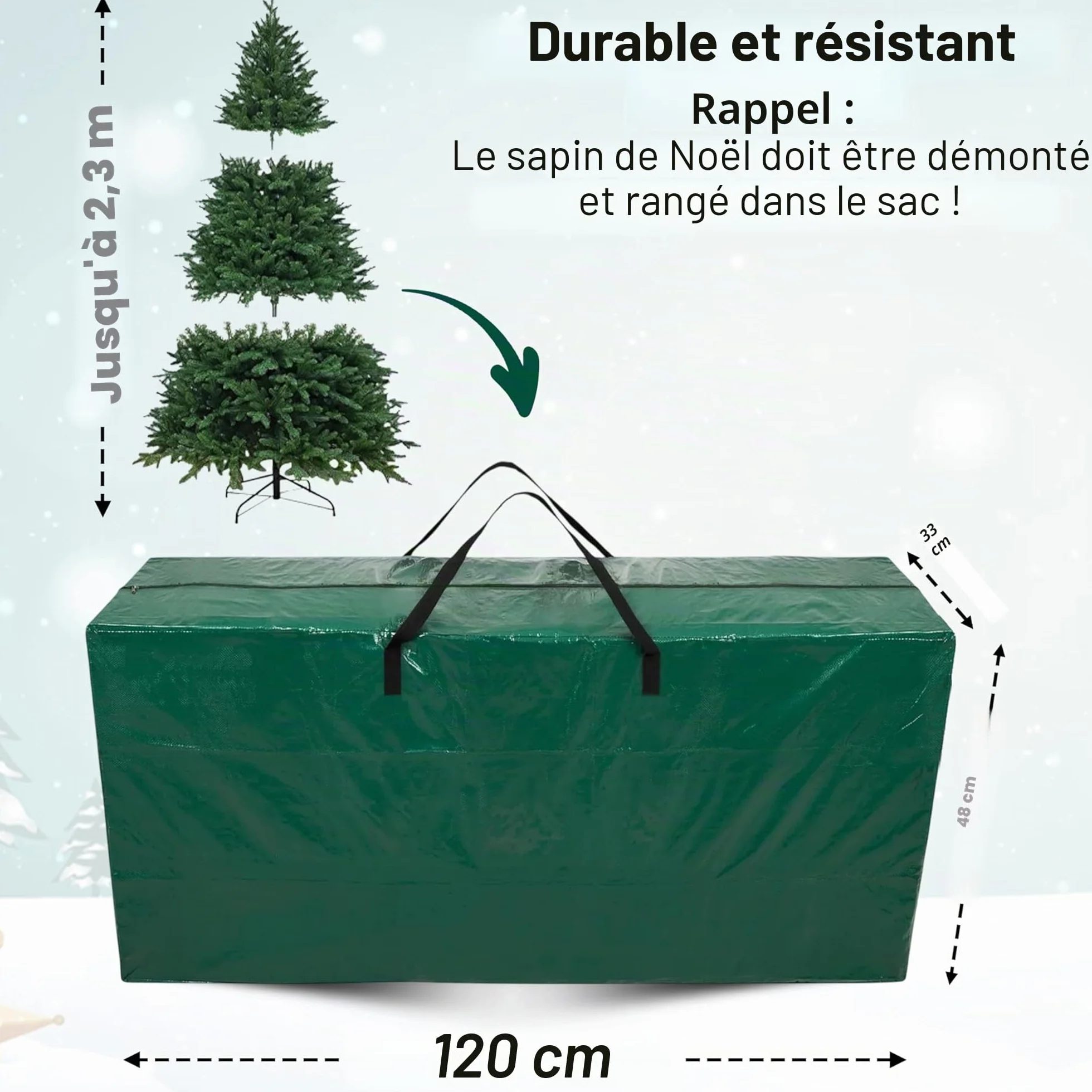ARSUK Sac de rangement pour sapin de Noël 1,8 m 2,1 m extra large poignées renforcées double fermeture éclair