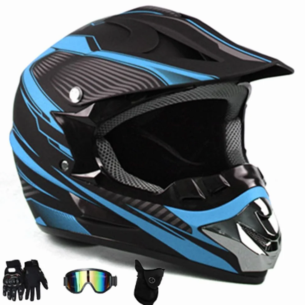 Casque Intégral VTT Cross pour Enfants 8-14 Ans avec Lunettes Masque Gants