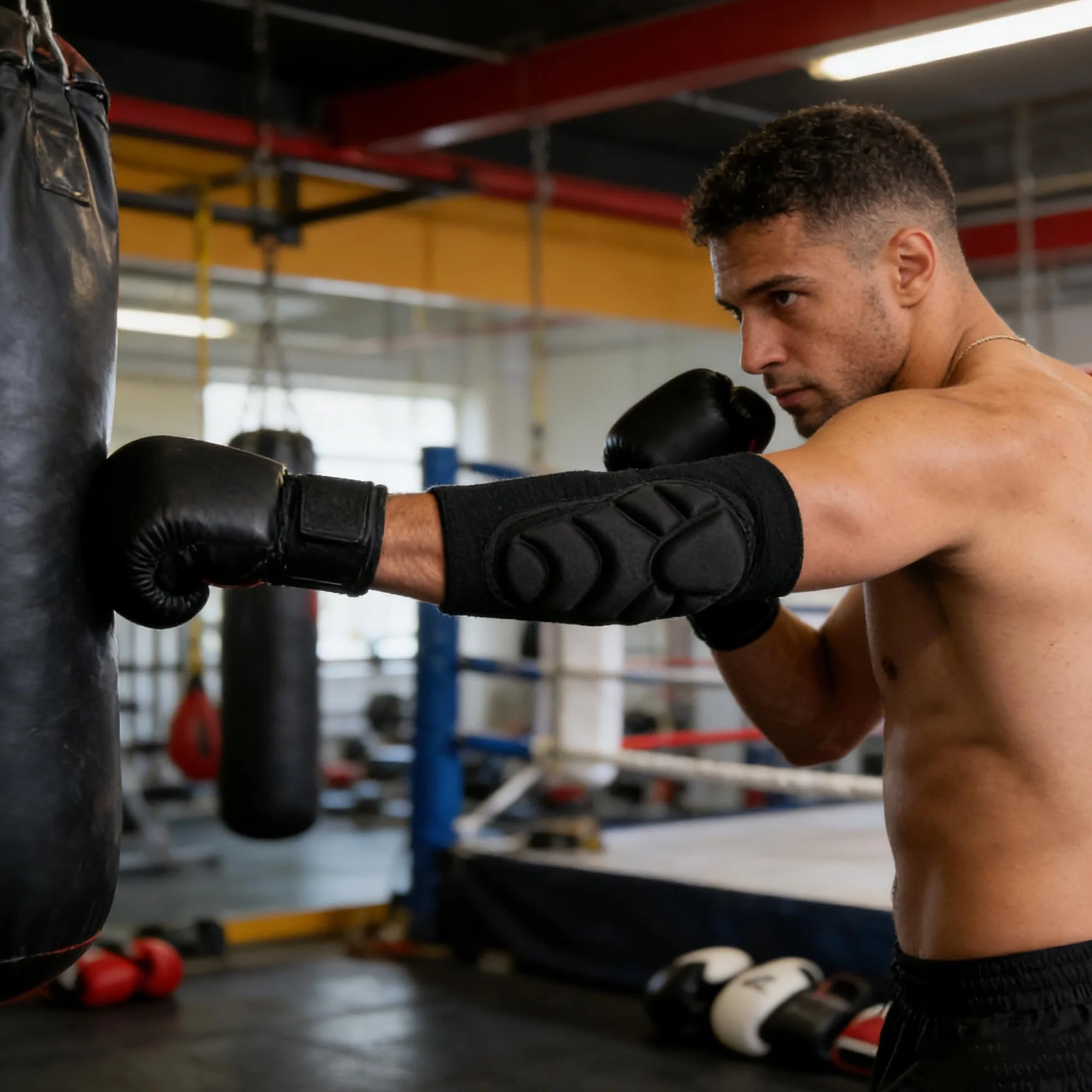 Lot de 2 Coudières de Boxe Muay Thai Protège-Coudes Maintien Stable Coudière Boxe Antichocs avec Mousse EVA Anatomique, Tissu Respirant Élastique, pour MMA, Muay Thai, Taekwondo
