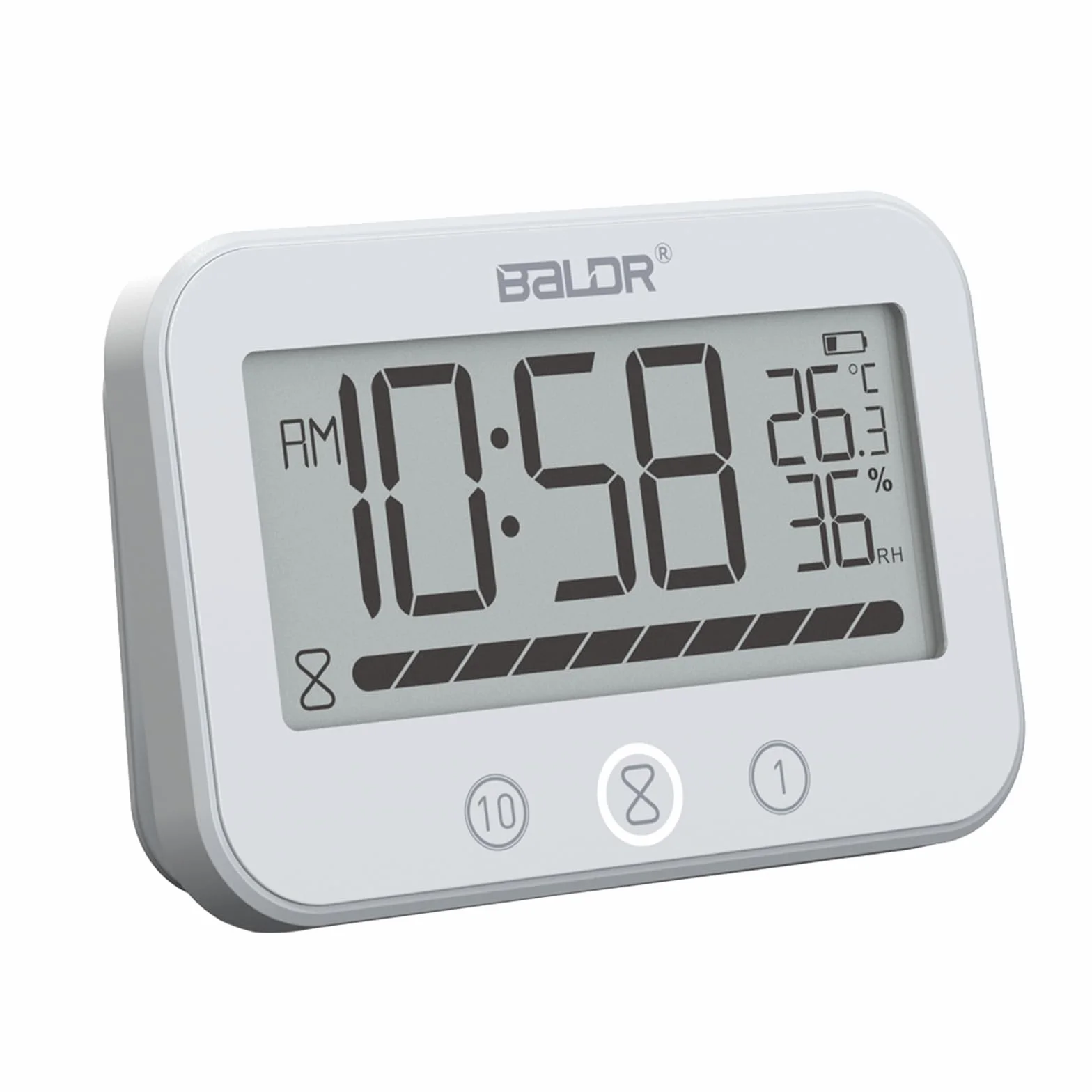 Horloge de salle de bain numérique étanche IP54 avec température, humidité, compte à rebours 99 min et alarme