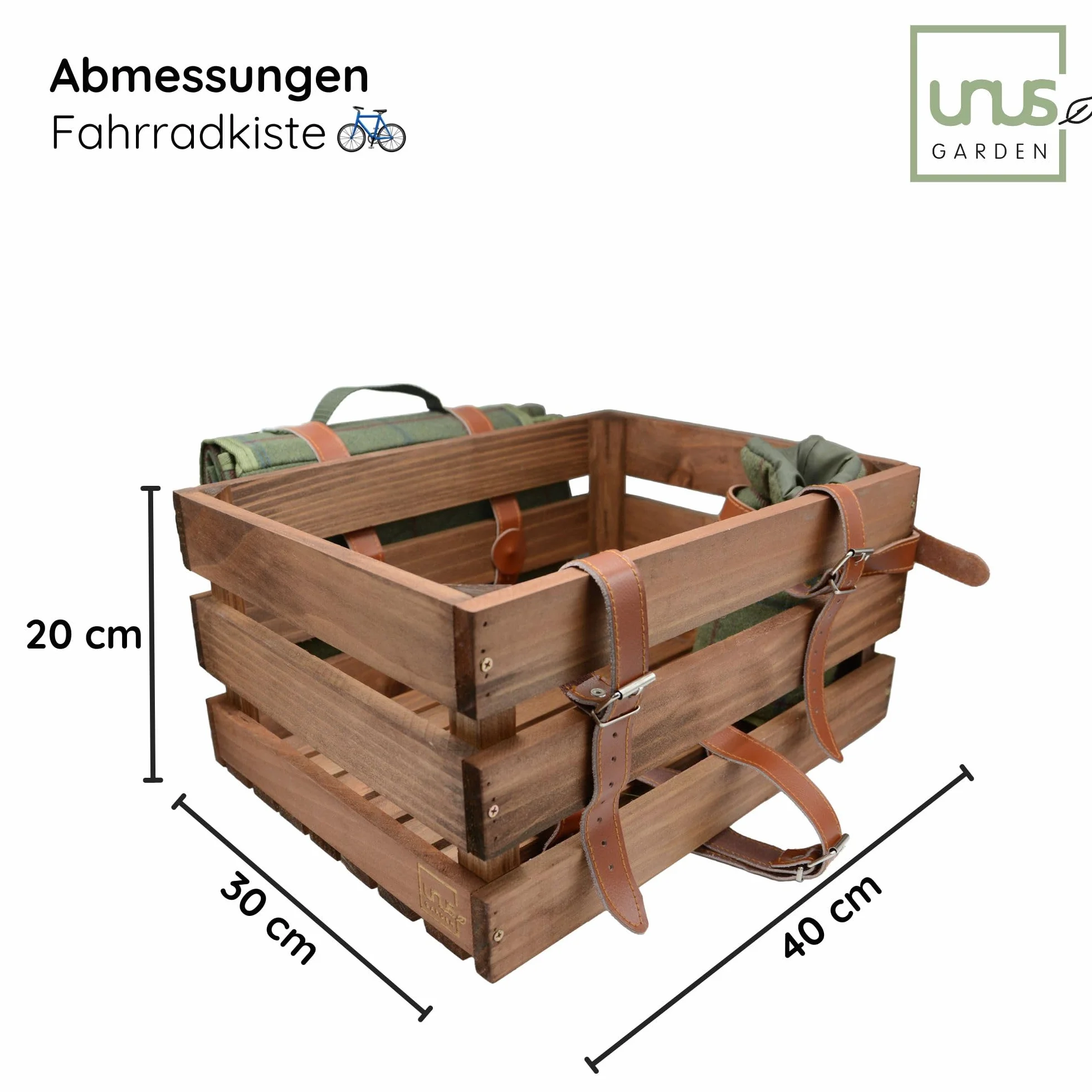 UNUS Caisse pour vélo avec panier arrière en bois, couverture de pique-nique et porte-bouteille