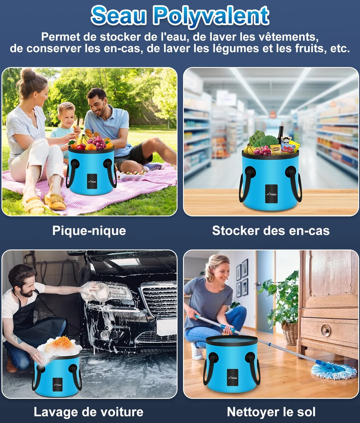 WADEO Douche Portable Camping, [Seau Pliable 20L] Douche Extérieure Électrique Rechargeable pour Camping, Vanlife, Randonnée, Voyage, Plage, Chien, Camping-Car