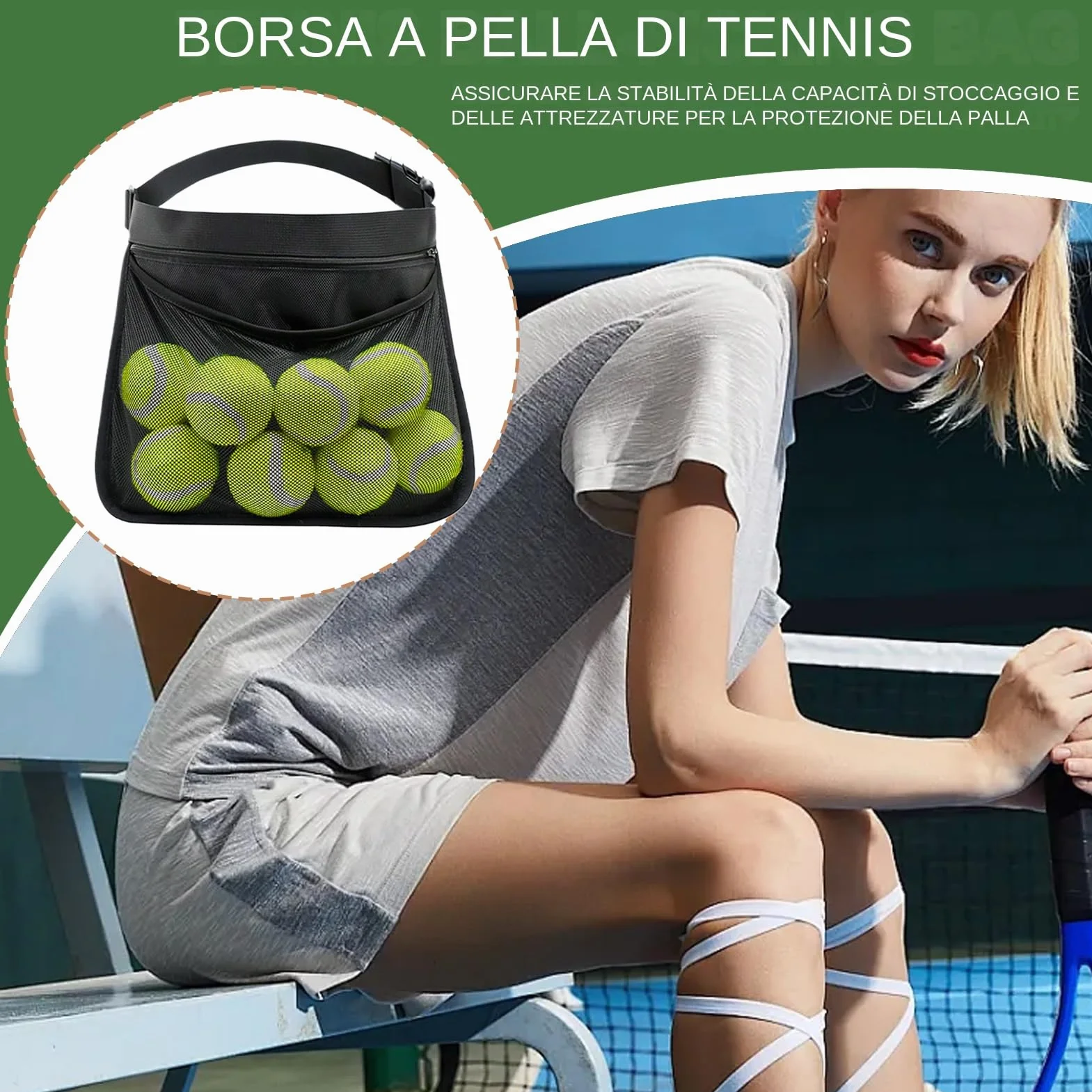 Generico Ceinture porte-balles de tennis pickleball légère respirante transport sûr taille équipement sport accès rapide organisateur durable