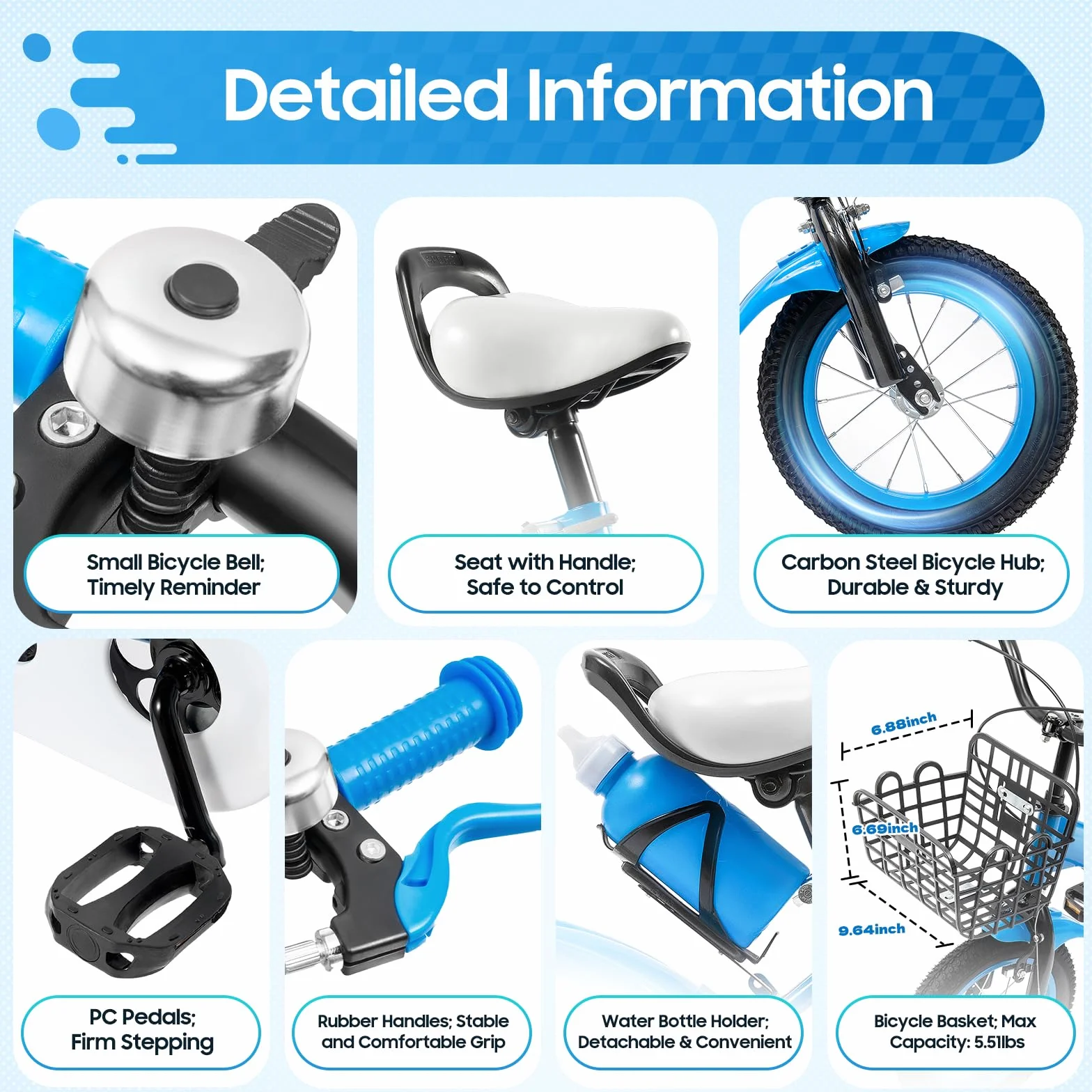 Velo Enfant 3 Ans, Velo Enfant 4 Ans, Velo 12 Pouces, avec Cadre Acier Carbone, Double Frein, Selle Réglable et Roues Stabilisatrices, Capacité 40kg, Vélo Enfant pour 2-4 Ans