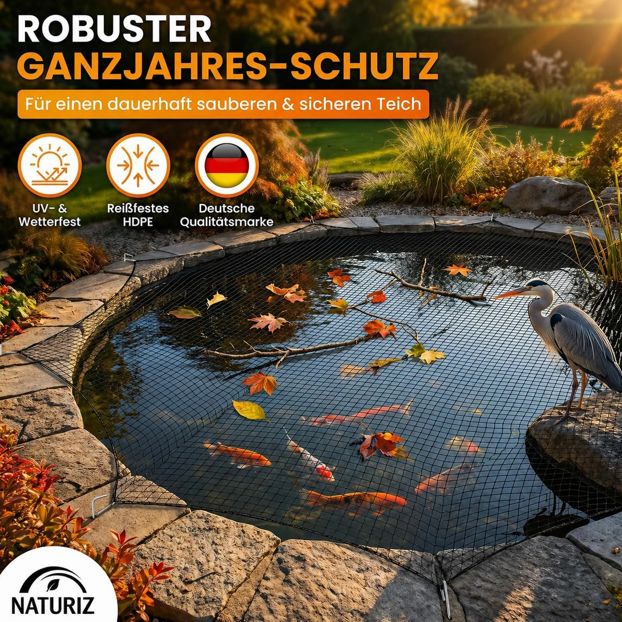 Naturiz Filet anti-oiseaux étang 15x15mm mailles fines résistant UV intempéries 8x8m