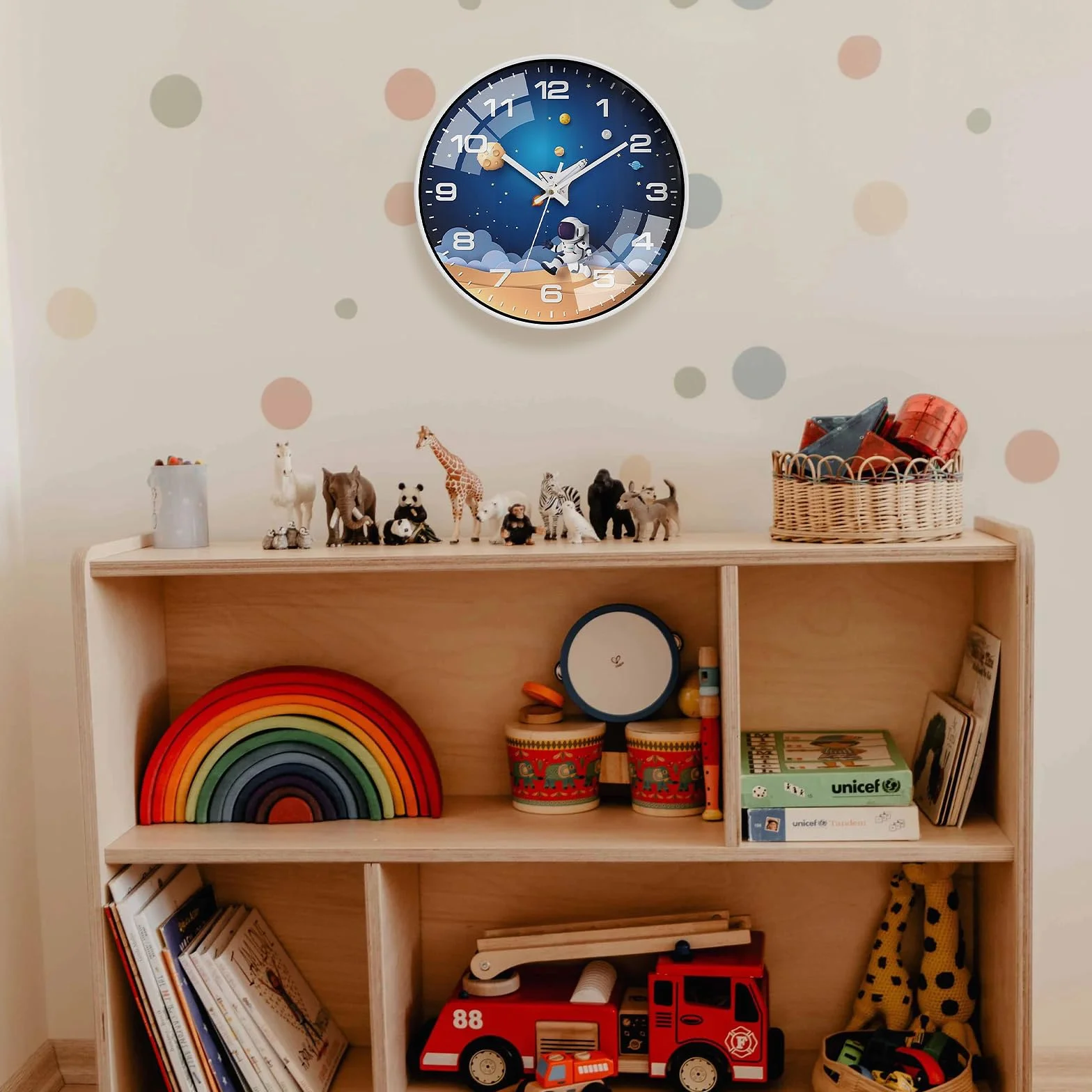 Horloge Murale Enfants 30cm Silencieuse Astronaute Ronde Chambre