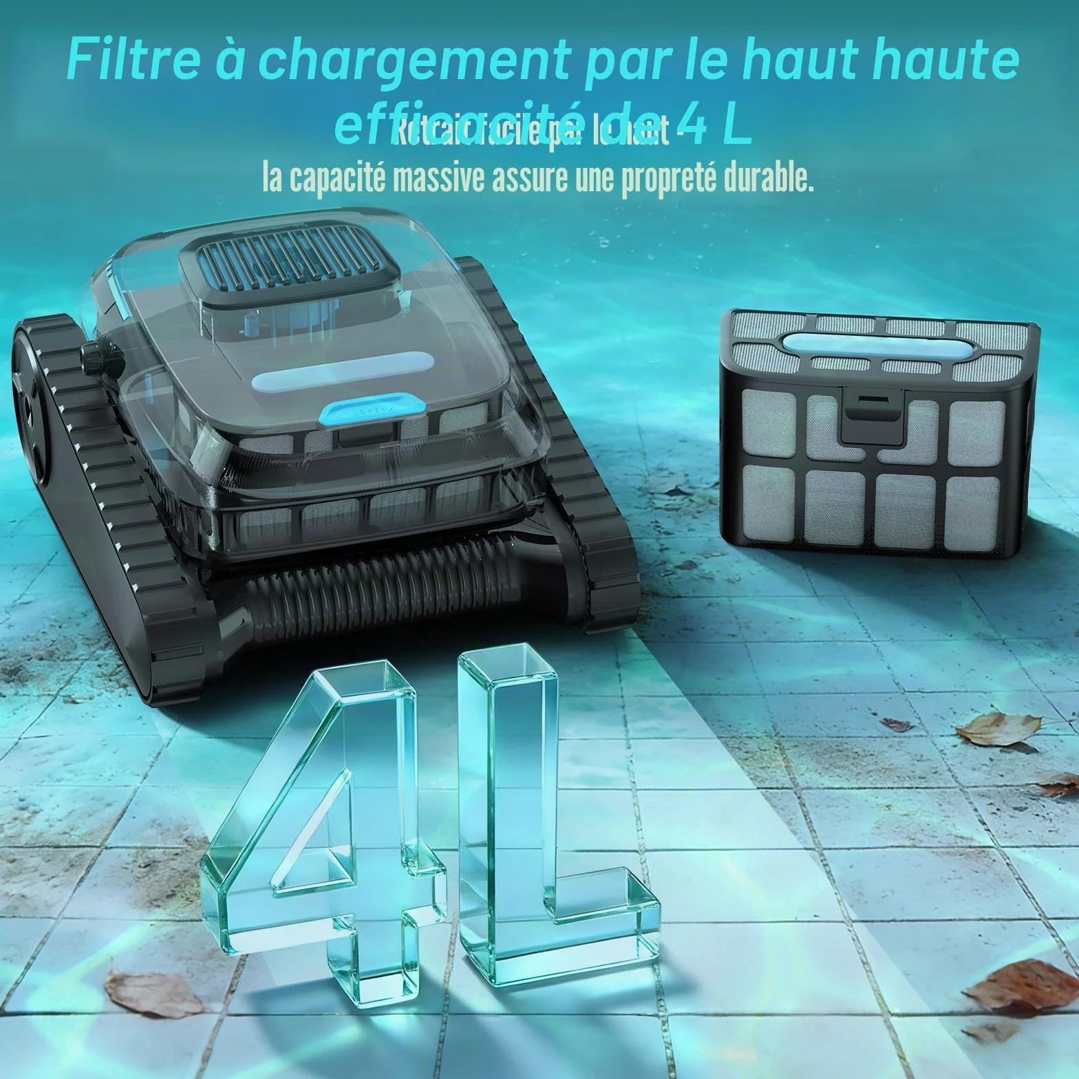 PC10 Robot Piscine sans Fil Sol et Parois, Aspirateur Piscine Batterie 18927 LPH 170 ㎡