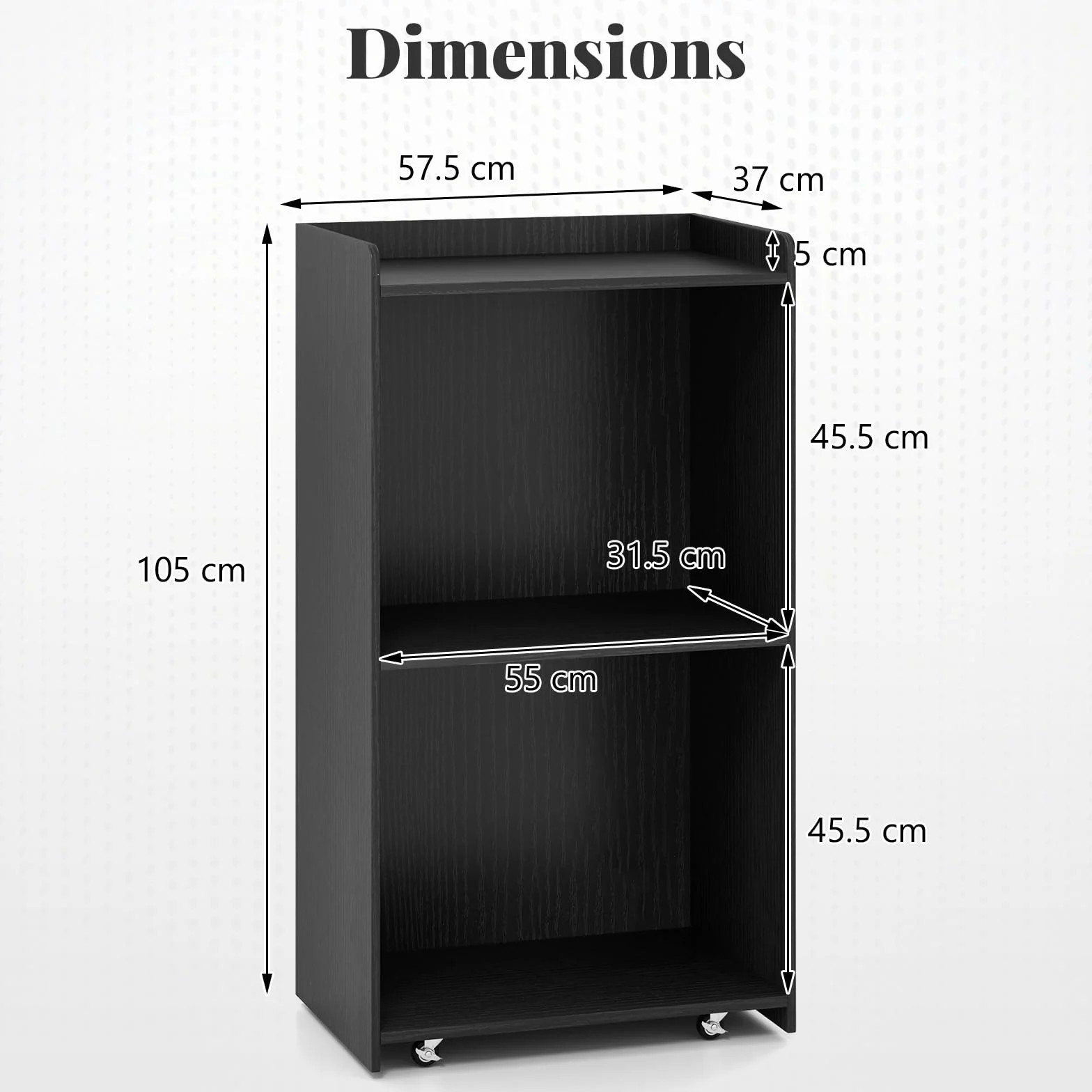 GYMAX Pupitre Mobile avec Roulettes Verrouillables, Table Haute, 57 x 37 x 105 cm, Noir