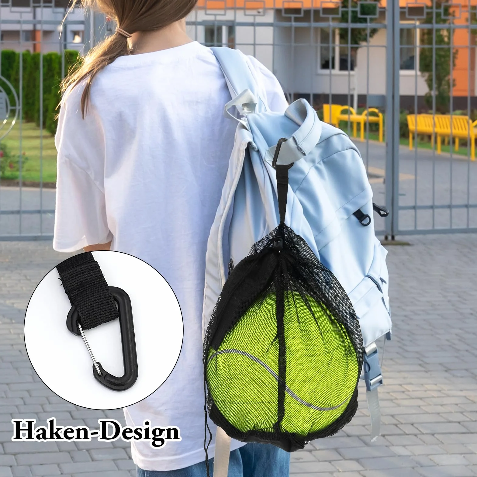 Sac à Ballon en Maille Filet,Portable et Pliable avec Cordon de Serrage et Mousqueton，pour 1 Ballon avec Poche zippée, Sac à Dos pour Basketball, Football, Handball, Volley-Bal