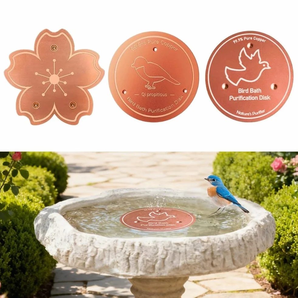 MELLBREE Lot de 2 plaques de nettoyage en cuivre pur pour bain d'oiseaux, autonettoyant, garde l'eau fraîche