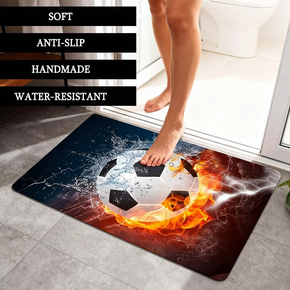 Tapis de Football Moquette Flamme Glace Motif Ballon Décoration Salon 80x120cm