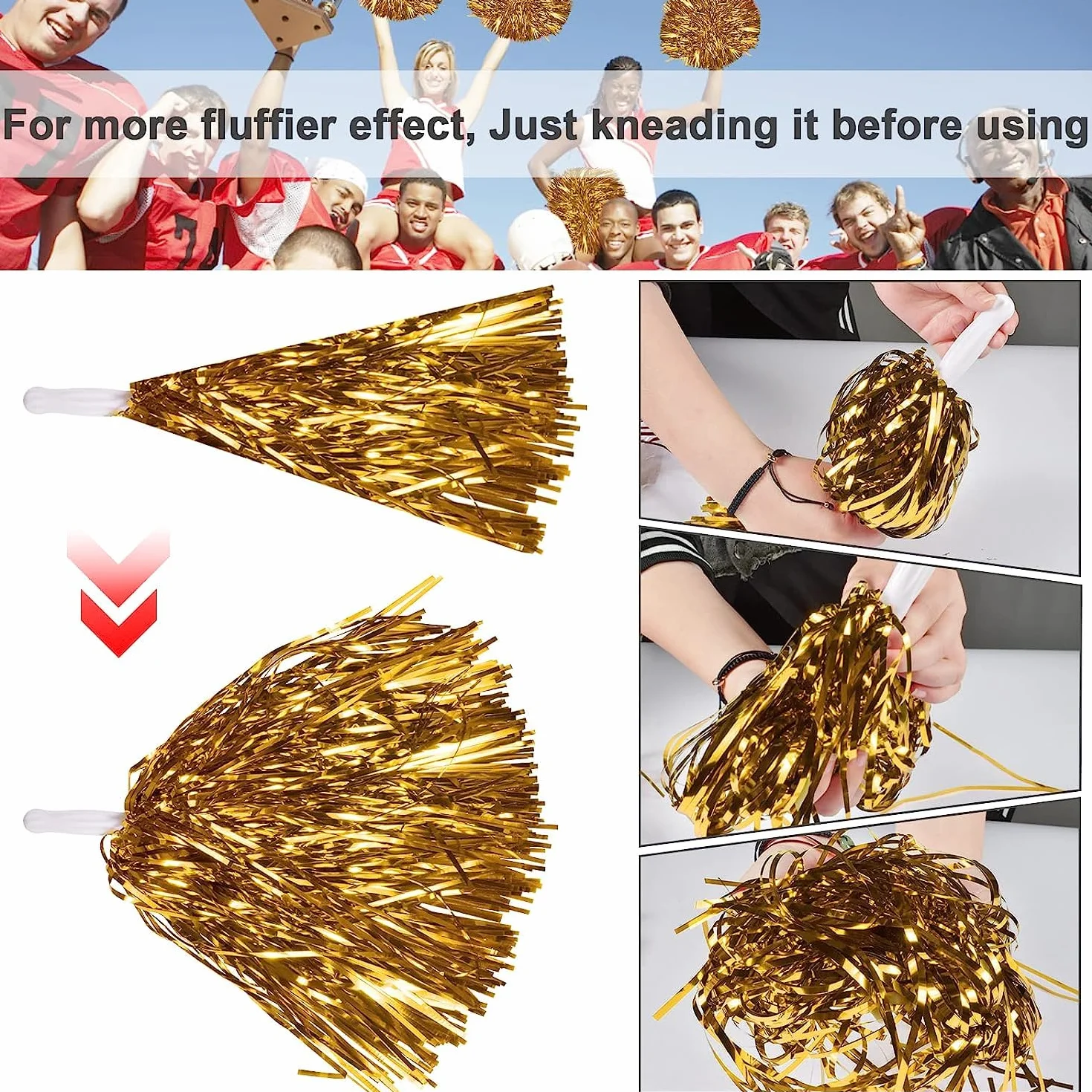 Pompom Girl Cheerleading 12PCS Pompon Cheerleader Poms Sport Foil avec Poignée
