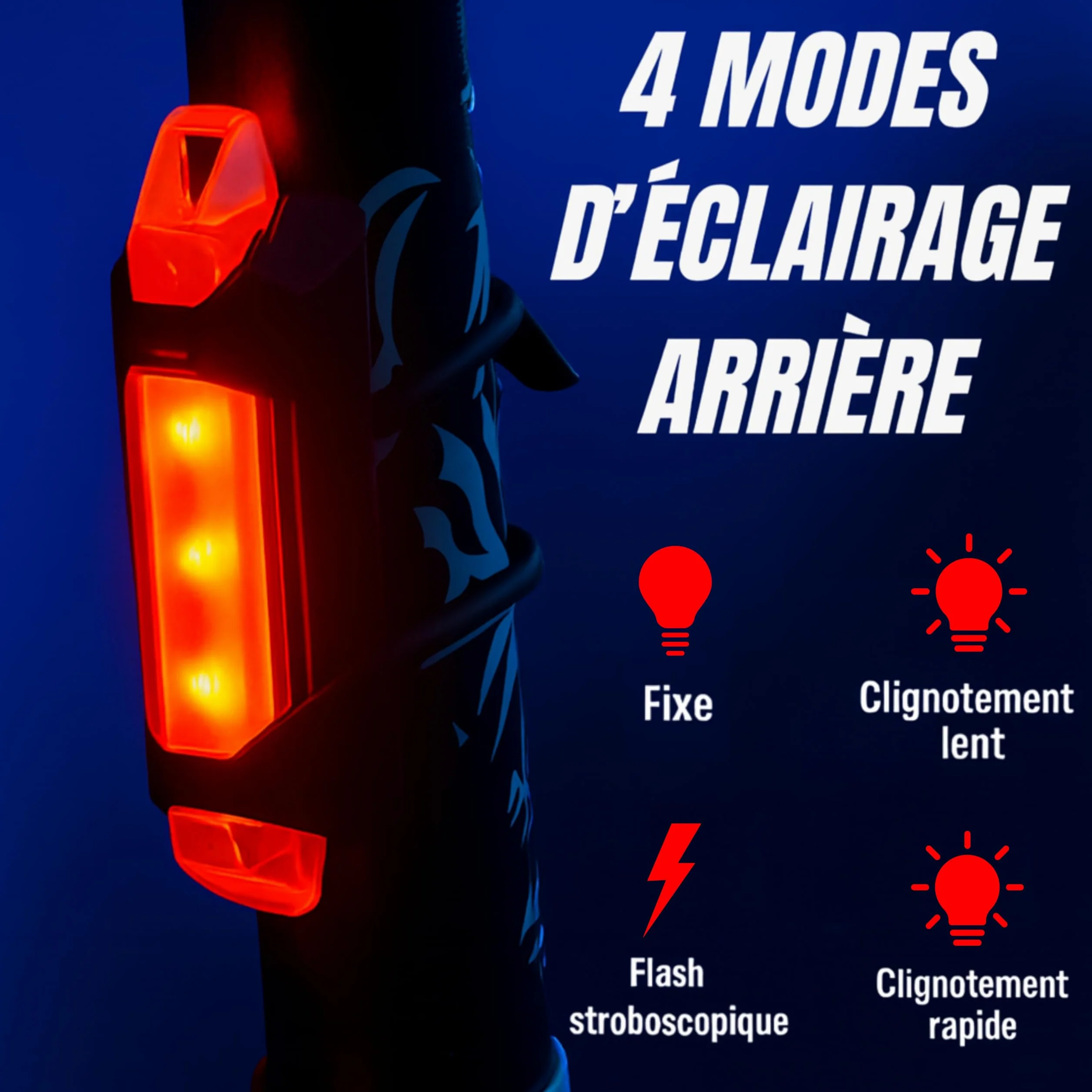 Lumière Vélo Avant et Arrière Rechargeable USB - LED 400 Lumens, 7 Modes d'Éclairage puissants, Sécurité et Visibilité la Nuit