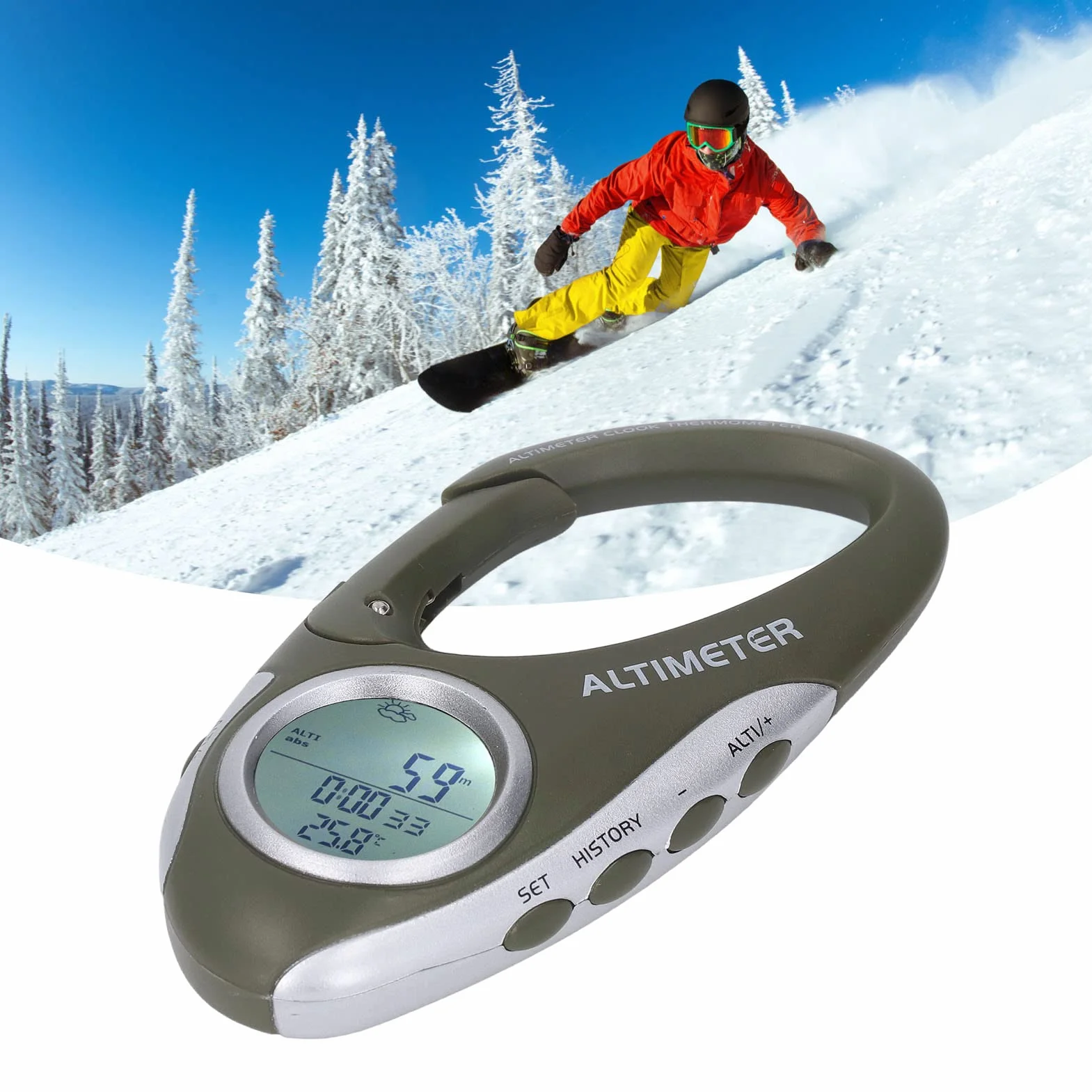 Baromètre Altimètre Numérique Multifonctionnel, Thermomètre Moniteur d'Altitude Métrique, Portable avec Rétroéclairage, pour Sports de Plein Air