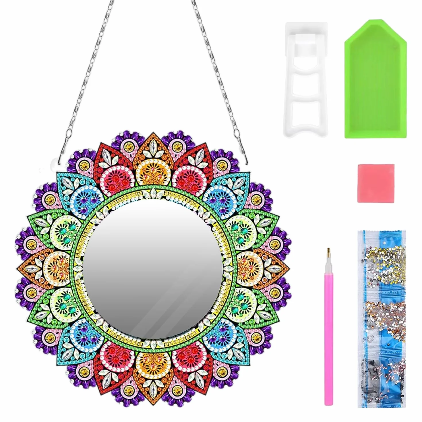 Miroir de maquillage mandala en cristal peint, ensemble pour enfants, artisanat bricolage cadeau fille