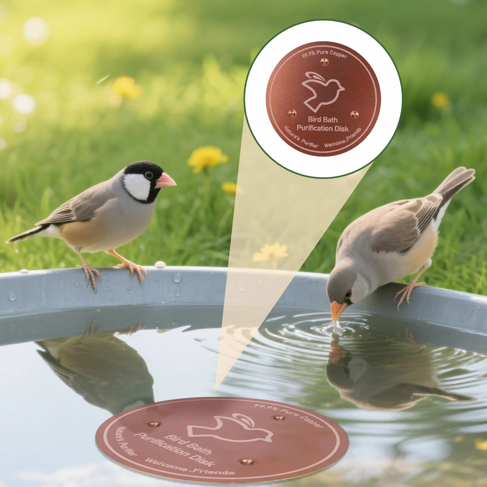 BOXOB Cuivre Pur Disque de Purification pour Bain d'oiseaux 10cm avec Support Triple Point